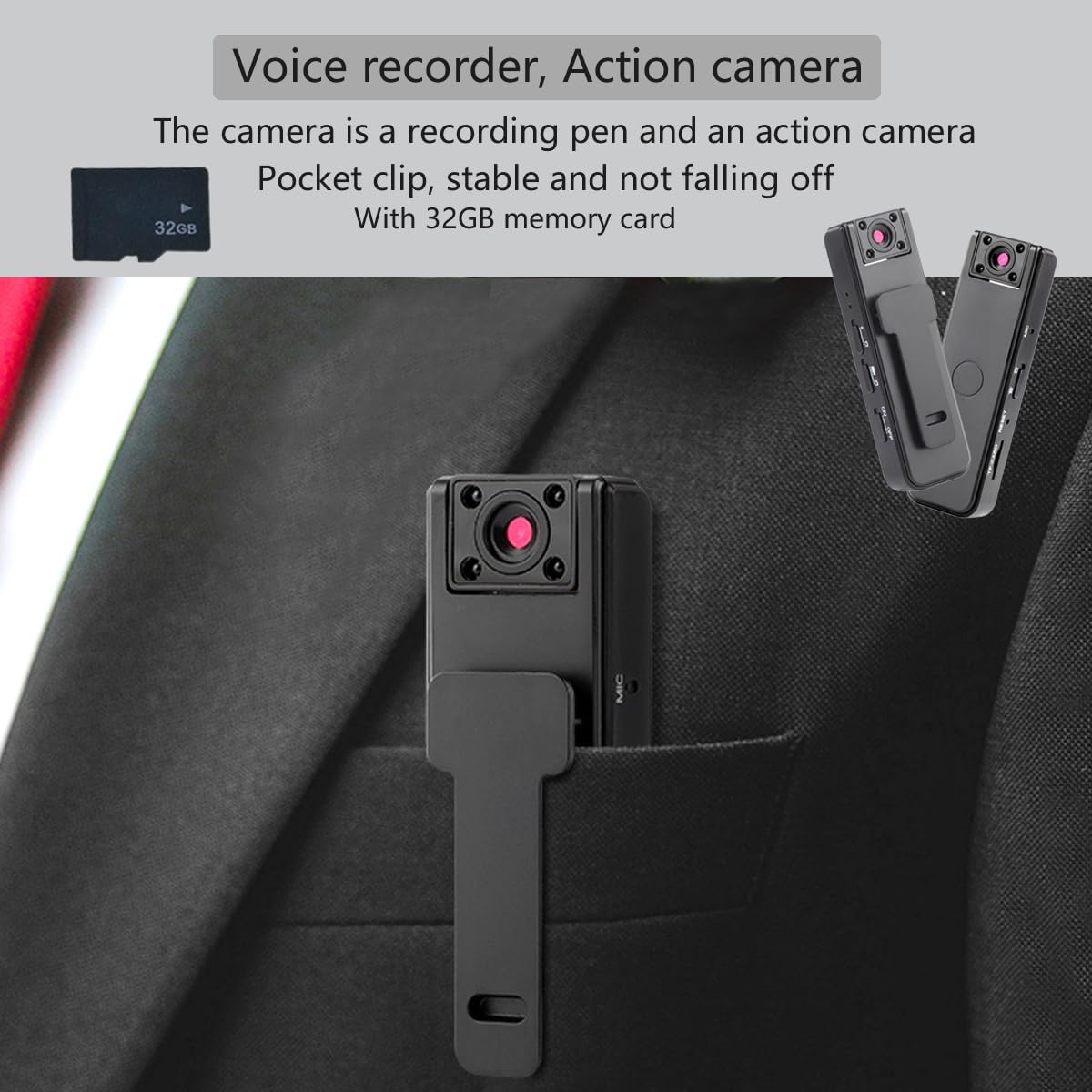 WAONIQ 32g 1080p 180 500mAh Body Cameras with Audio and Video Recording, HD Wearable Camera with Night Vision