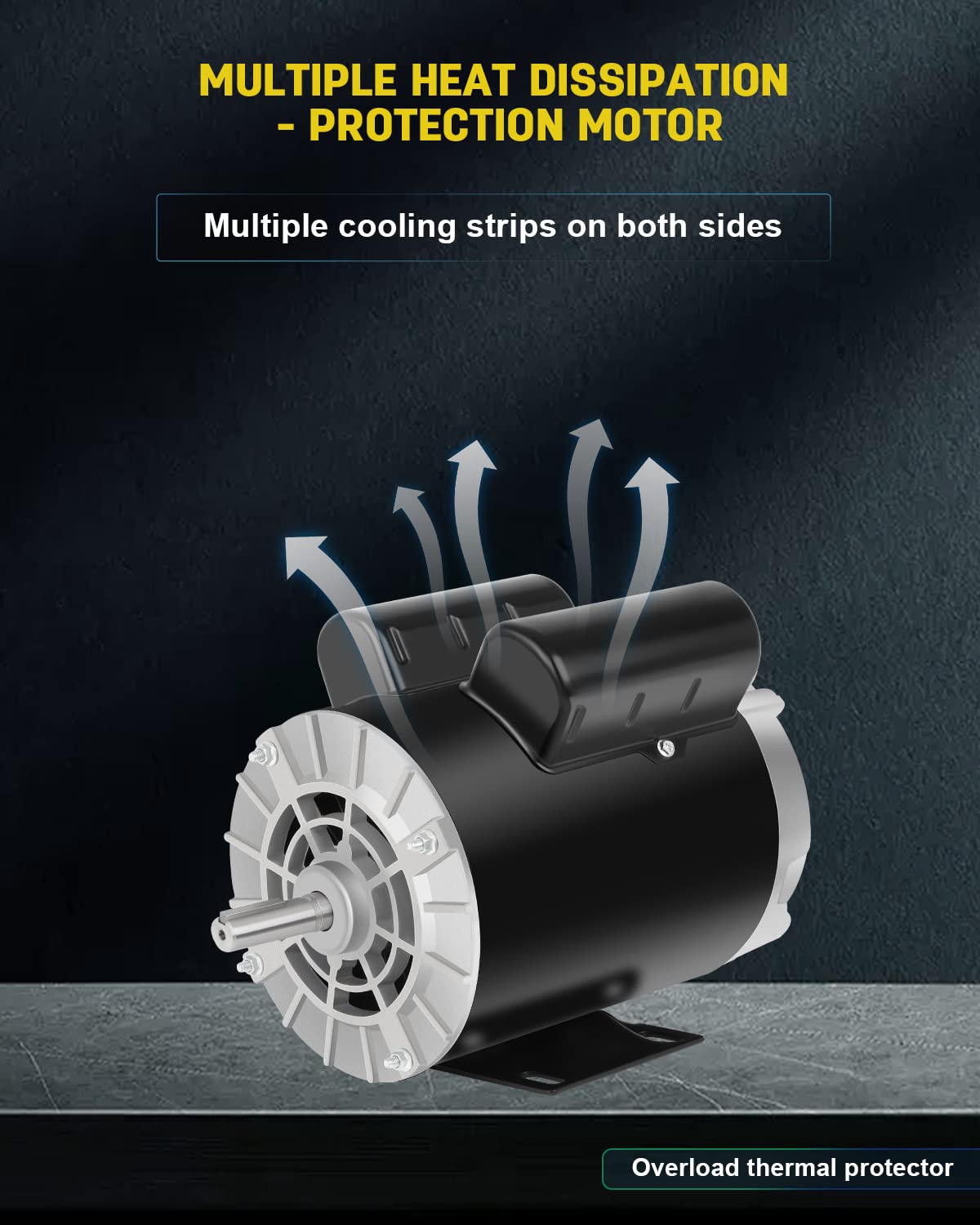 3 HP SPL Air Compressor Motor, 3450 RPM Electric Motor, 115/230V, 18/9A Single Phase, 56 Frame 5/8" Keyed Shaft, Commercial-Duty CCW Rotation, 1.88" Shaft Length for Air Compressors