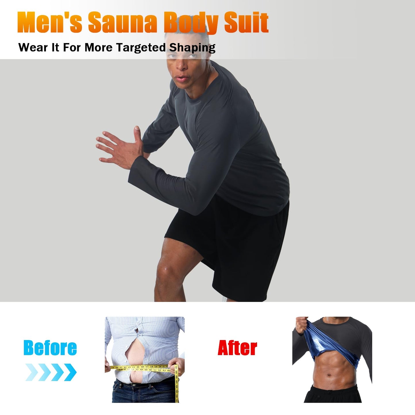 Donason Sauna Shirt for Men Weight Loss Sweat Suit Mens Compressions Shirts Body Shaper Suits for Workout Sports Gym