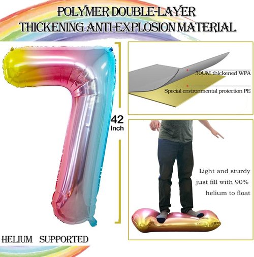 GOER 70th Birthday Balloons - 42 Inch Jumbo Rainbow Foil Helium Decorations for 70th Anniversary