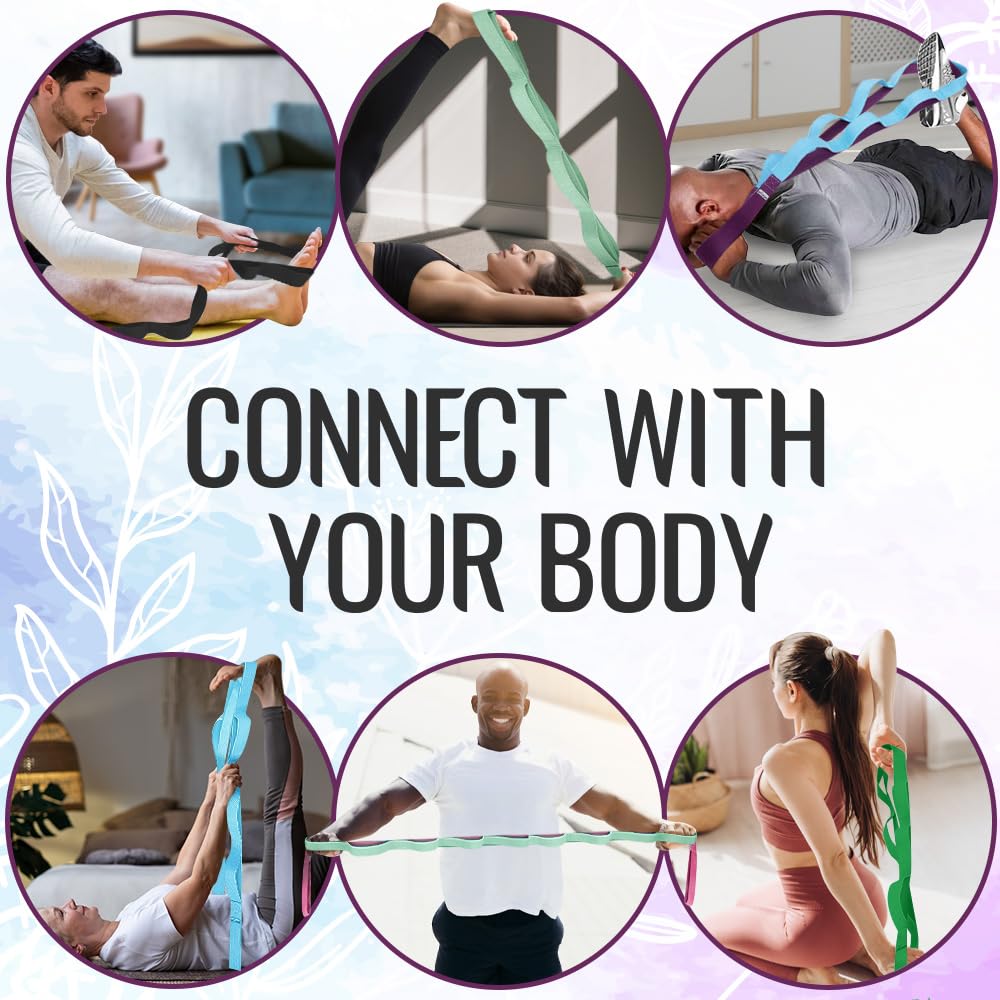 [NEW 2023] TECEUM Yoga Stretching Strap 10 Loops Non-Elastic Strap - Home Workout Stretch Strap for Physical Therapy, Yoga, Pilates plpr 1 in LtB