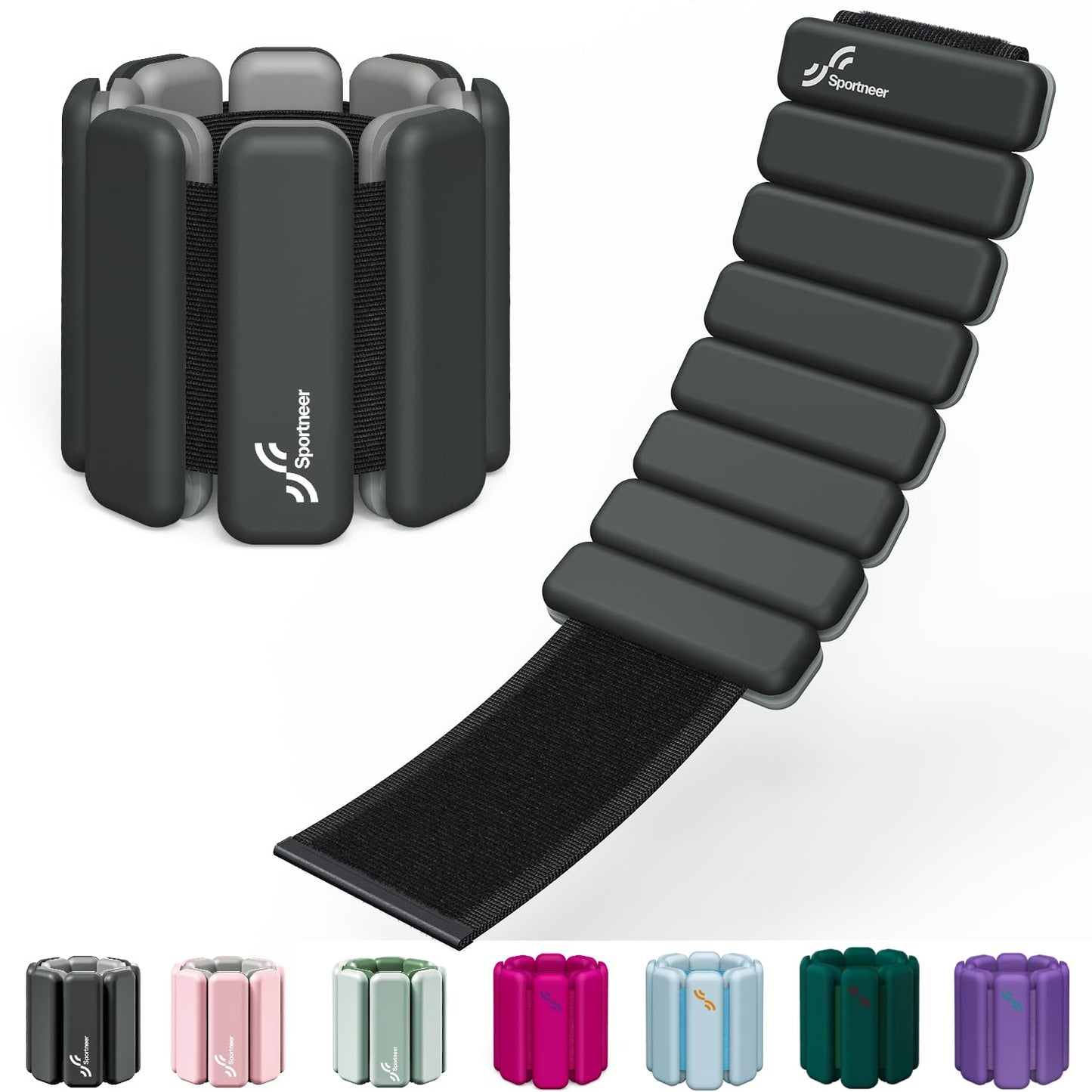 Sportneer Wrist & Ankle Weights for Women Men - 1 Pair (1 lb/2 lb Each) | Adjustable Weighted Bracelet Silicone Bangles for Yoga, Dance, Pilates, Cardio, Aerobics, Gym, Pool Exercises and Jogging (Polar Night Black, 2 LBS x 2)