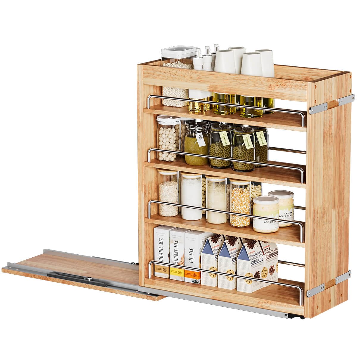 OCG 4-Tier Pull Out Kitchen Cabinet Spice Rack Holder Shelves (5" W x 22" D), spice organization for cabinet Storage Organization, pull out spice racks for inside cabinets