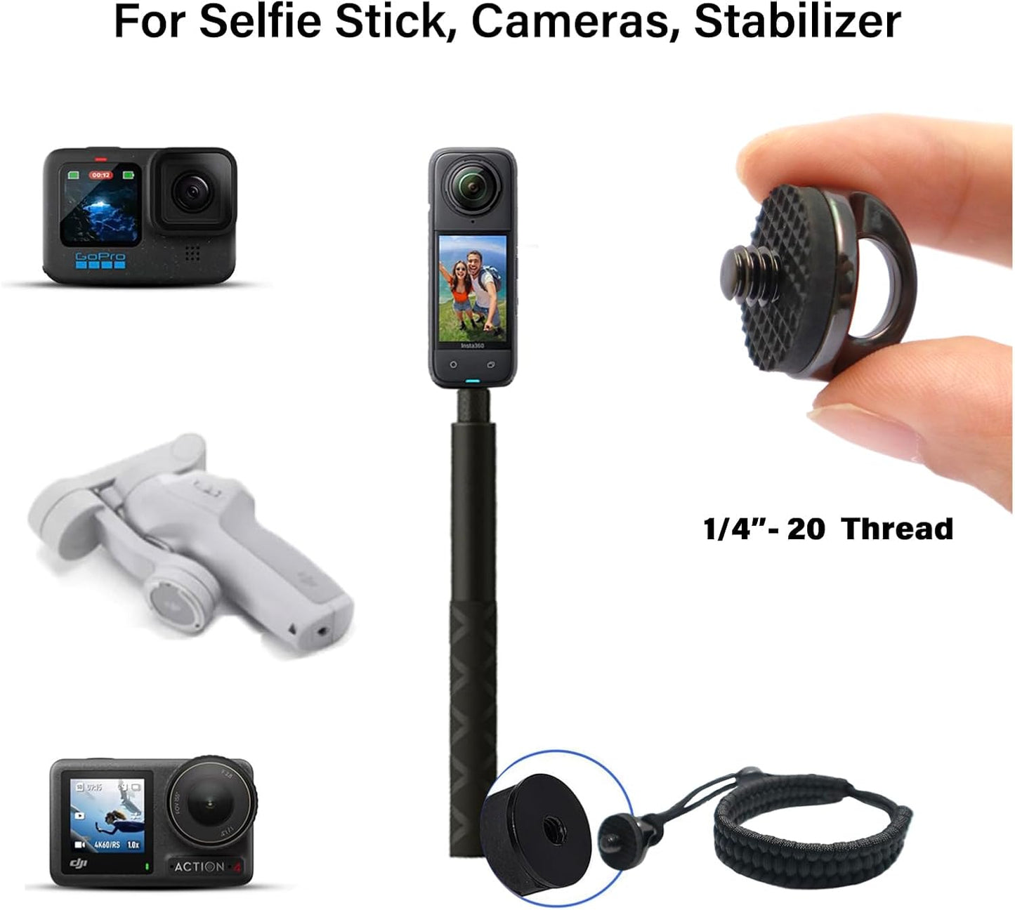 DJDIRY 1/4"-20 Insta360 Camera Wrist Strap with Screw, Adjustable Braided Paracord Hand Straps Lanyard for Selfie