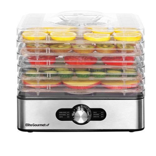 Elite Gourmet EFD3321 Food Dehydrator, Stainless Steel Trays Adjustable Temperature Controls, Jerky, Herbs, Fruit, Veggies, Dried Snacks, Stainless Steel