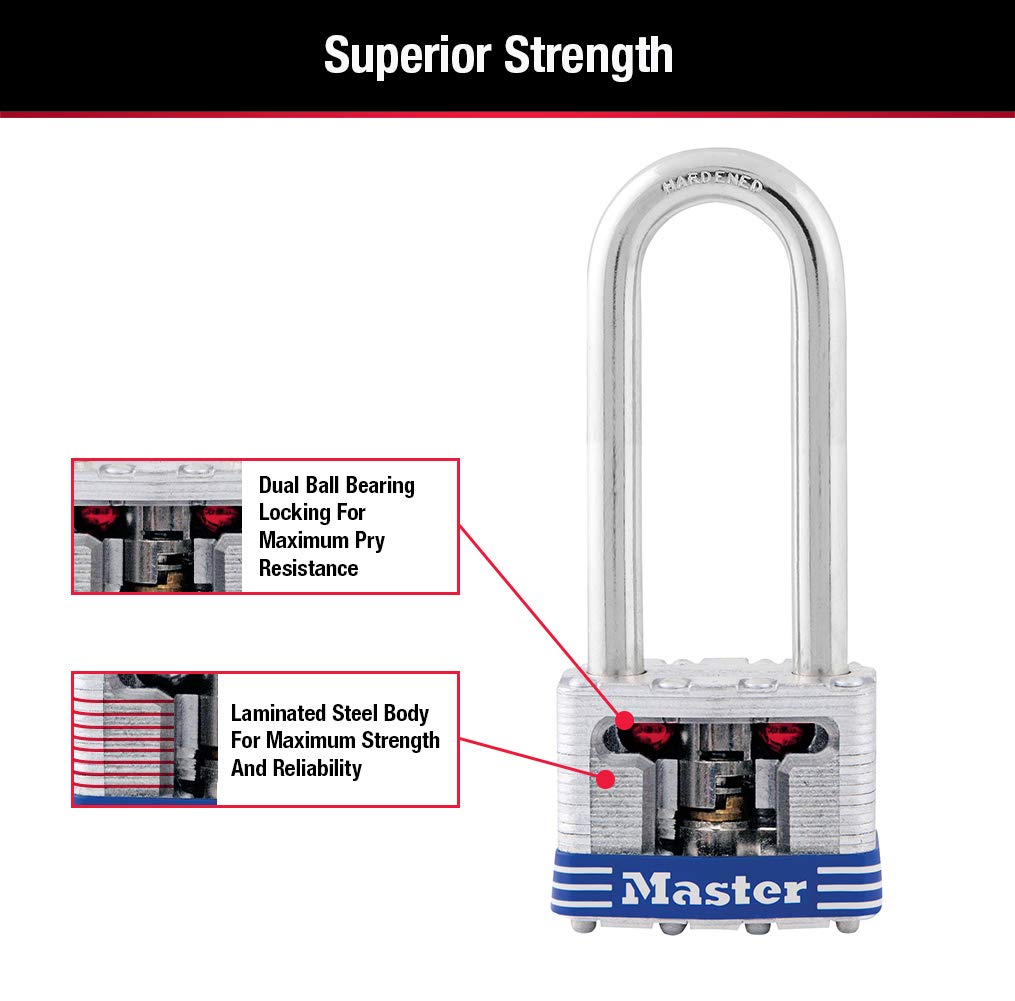 Master Lock Silver Outdoor Keyed-Alike Padlocks with Keys, Extra Long Shackle Lock for Gate, Fence, Shed, or Other Equipment, 3 Pack, 1TRILJ