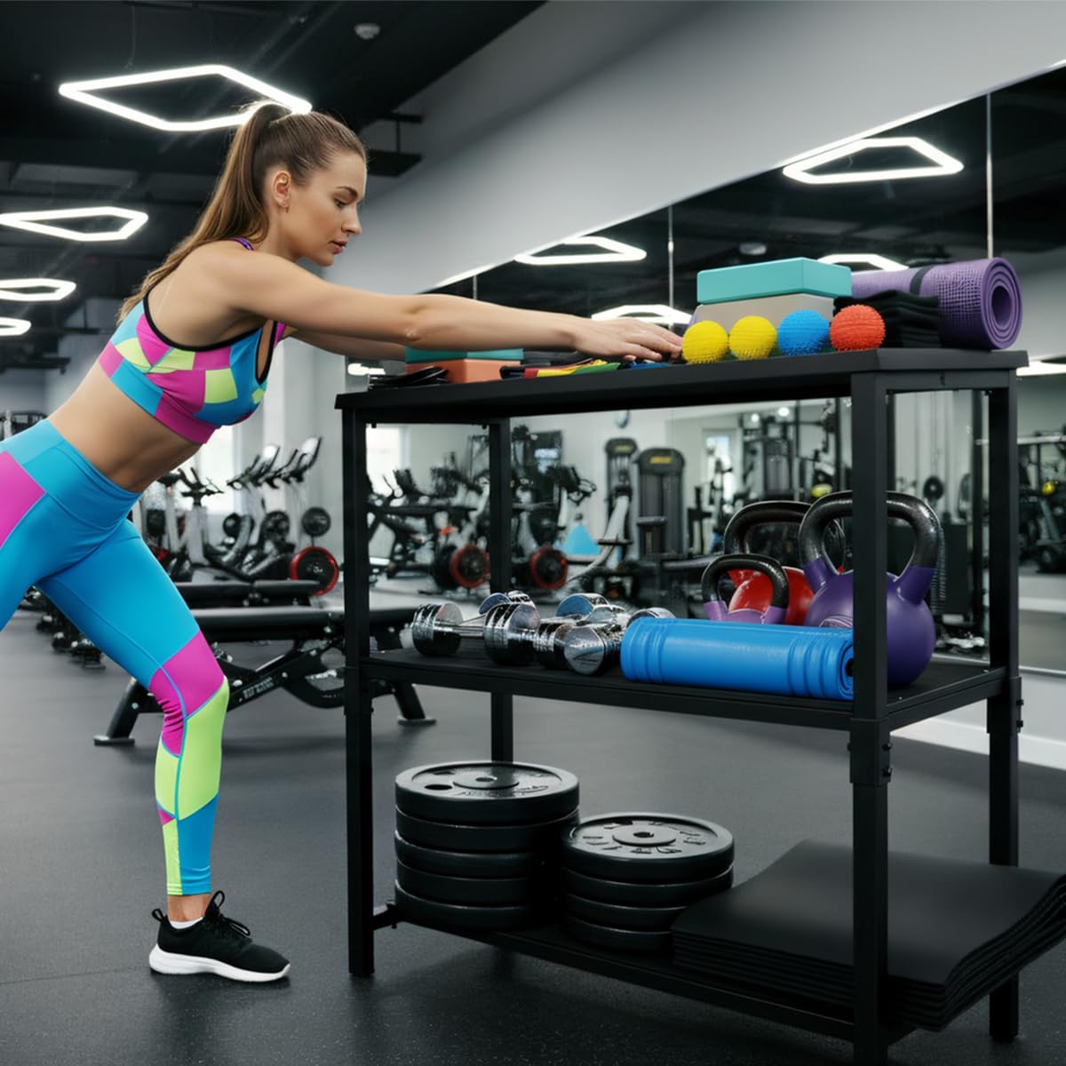Commercial Heavy Duty Adjustable Dumbbell Stand & Kettlebell Stand, Adjustable Dumbbell Weight Rack, Kettlebell Storage Rack, Weight Rack for Garage/Home Gym/Commercial with Non-Slip Base, Anti-Tip Safety & Space-Saving Design, Weight Capacity 500/600/800