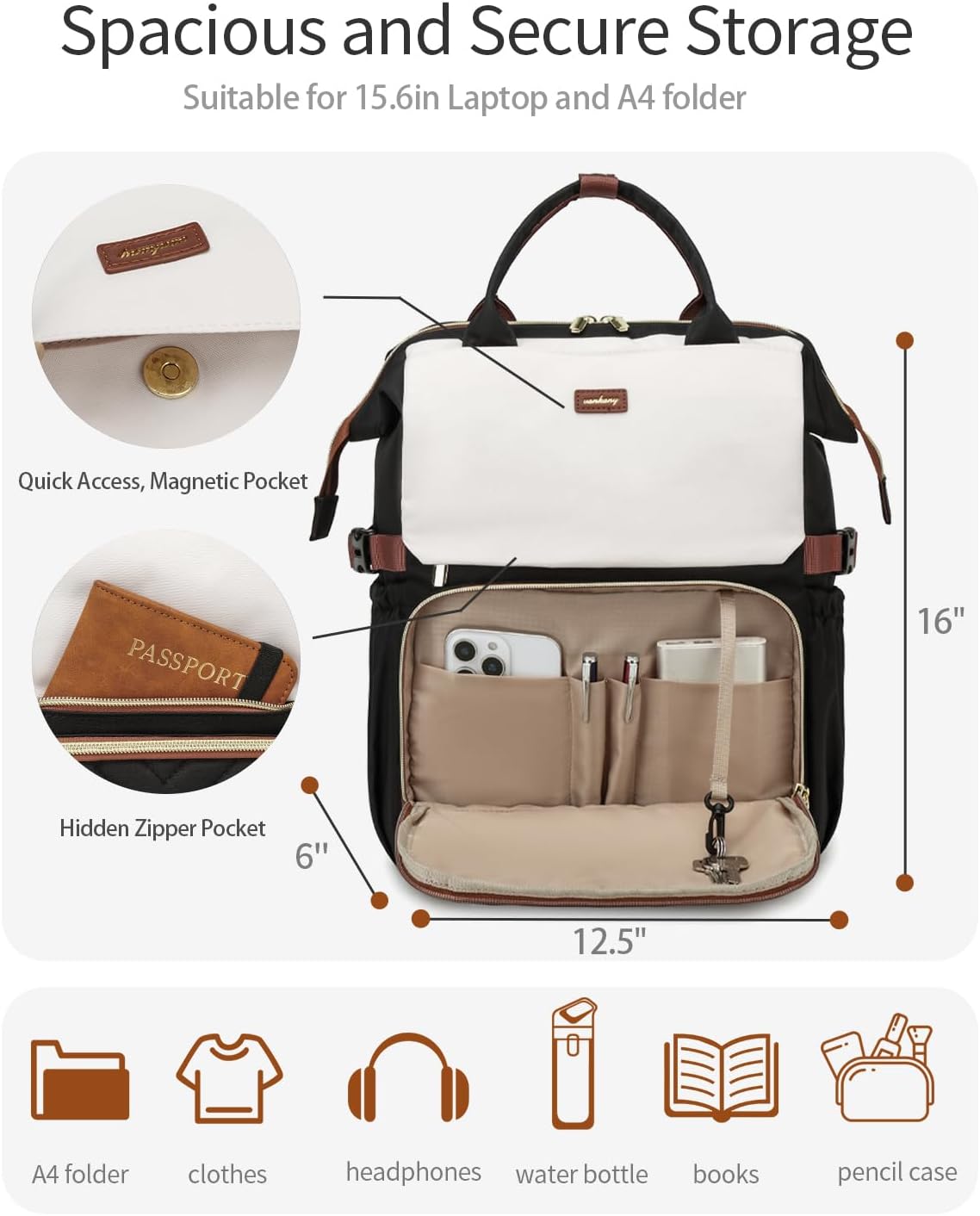 Backpack, Pack Bookbag for Women Laptop Teacher Nurse Work Computer Bags with Cup Holder & USB Charger for Travel