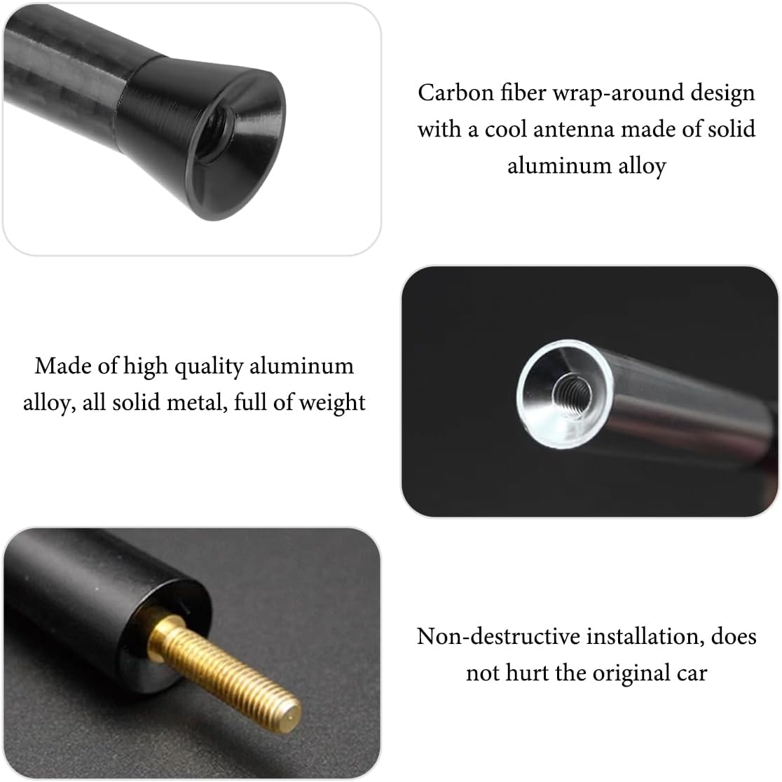 FSTURIOS 1.37" Car Short Antenna, Stubby Aluminum Radio Antenna Replacement with Screws Gaskets, Vehicle Roof Carbon