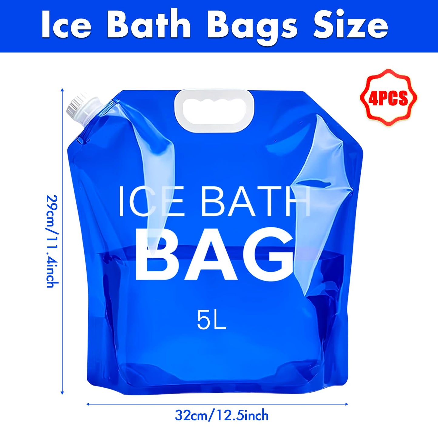 Tryitsbest 4 Pack Ice Bath Bags Reusable, Large Capacity Cold Plunge Ice Bath Accessories, Portable Bathtub Freezer Water Bags for Ice Baths at Home (5L/1.3 Gallon -4Pcs)