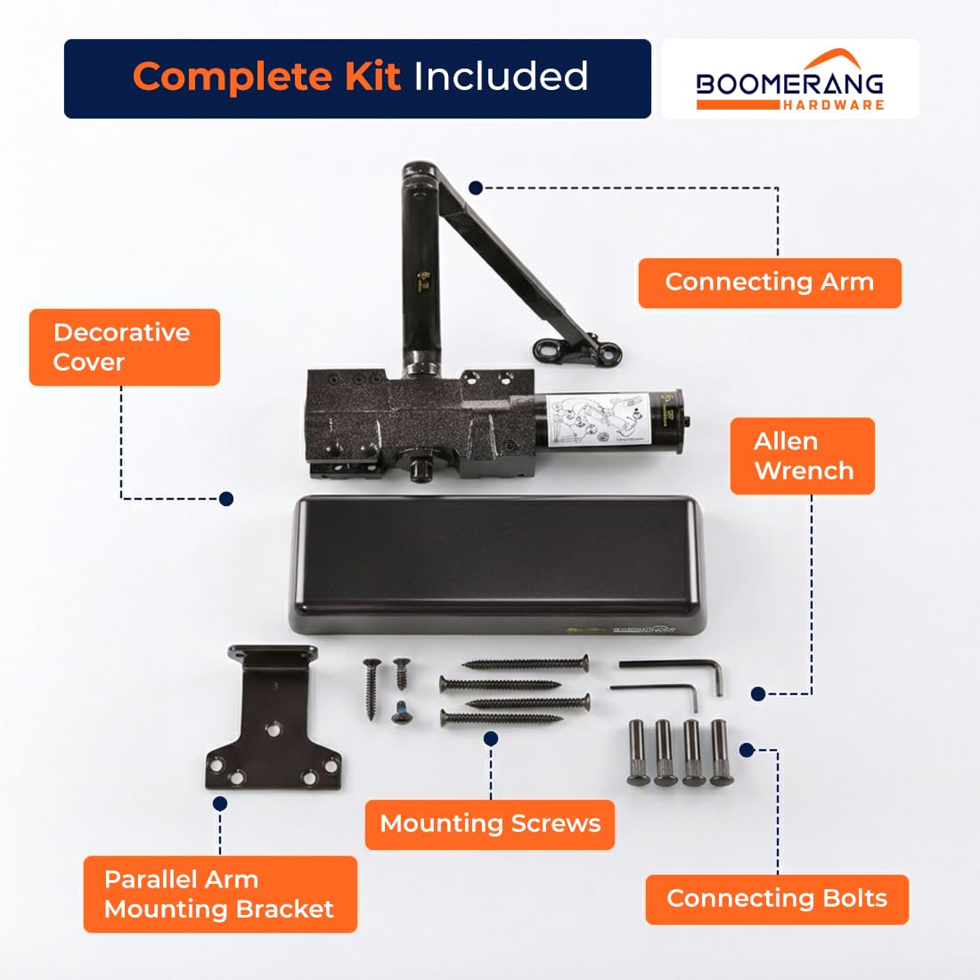 Boomerang D9016 Extra Heavy-Duty Designer Auto Commercial Door Closer, Multiple Mount Options, Door Closer for Extreme Traffic Areas, ADA & UL 3 Hour Fire Rated, Dark Bronze (US10B)