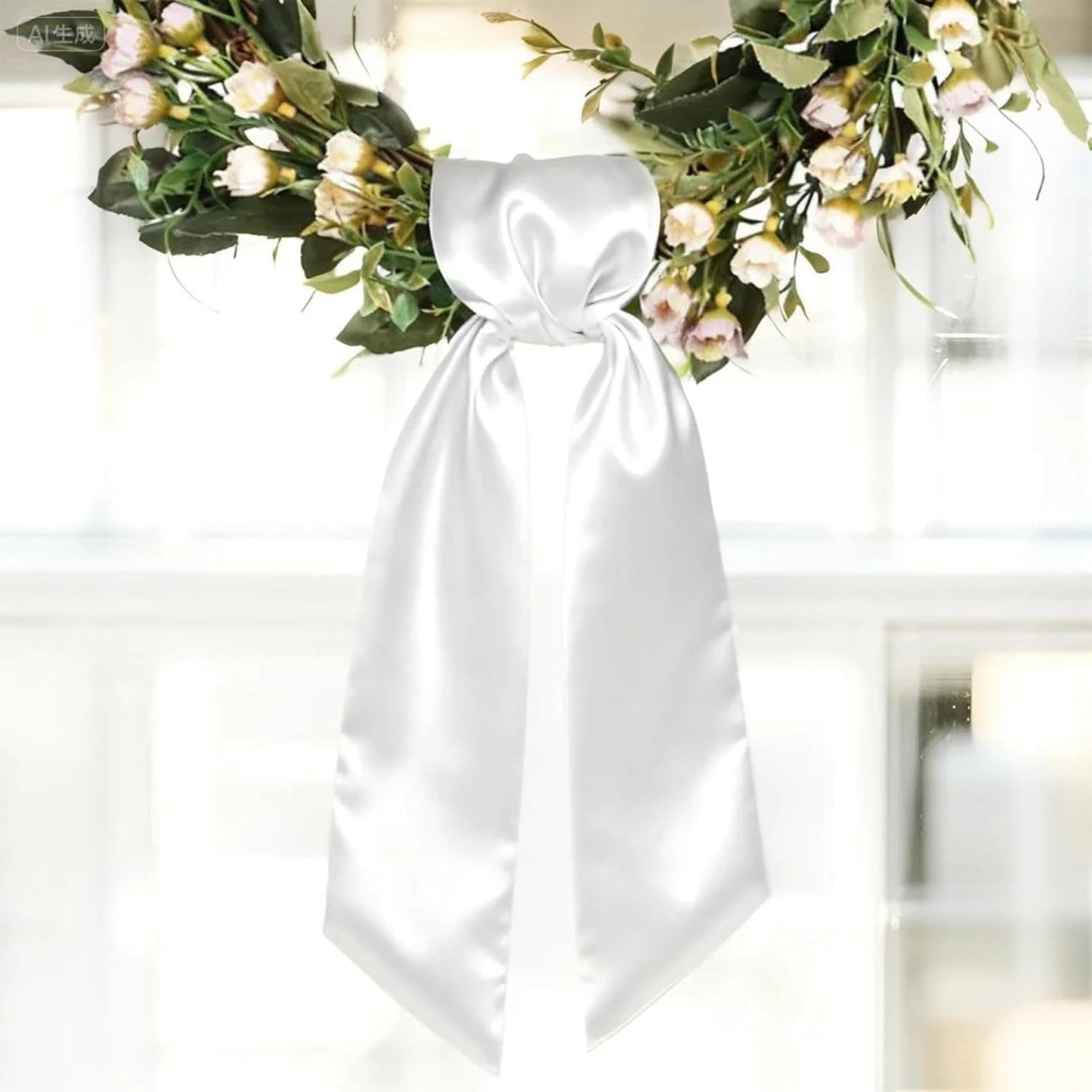 Regine Switzerland 4Pcs White Satin Wreath Sash - Perfect for Easter, Weddings & Holidays