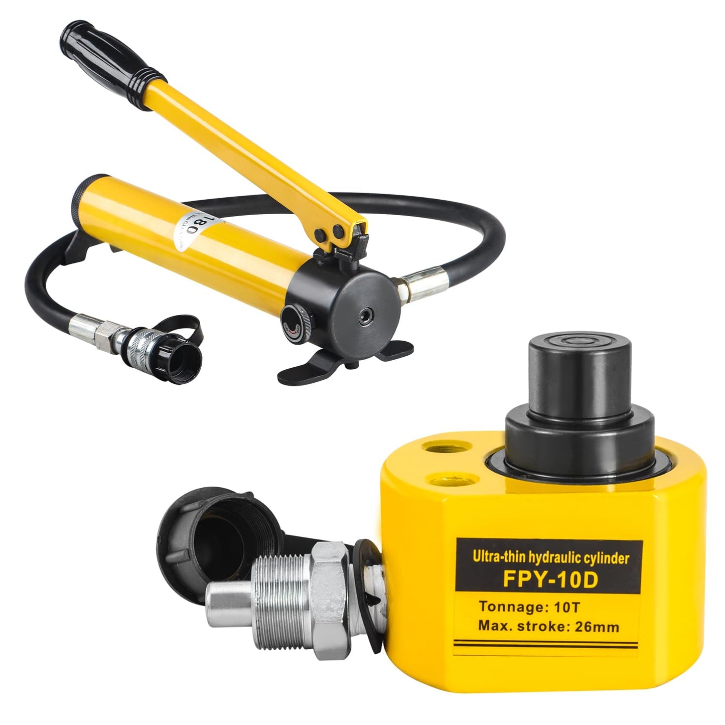 DOOROOM 10T 1.0"/26mm Stroke Portable Hydraulic Cylinder Portable Low Profile Jack Sets Multi-Acting Porta Power Ram Jack Kits Lifting Cylinder with CP-180 Hydraulic Hand Pump