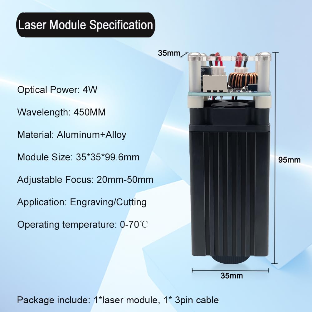 LASER TREE 4000mW Laser Engraver Module, 450nm Adjustable Focal Laser Head for Wood, Paper, Leather Cutting & Engraving, Class 4, DIY Laser Cutter, 4W