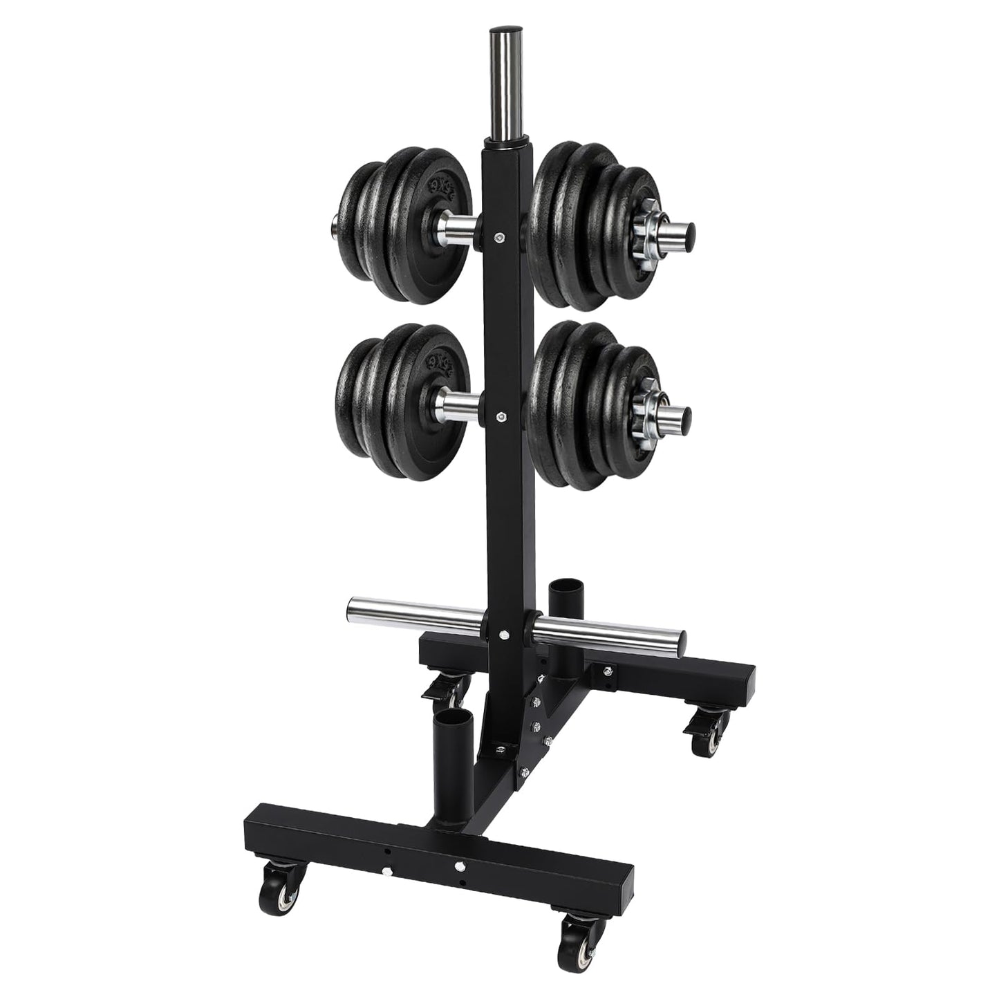 Pyroarle Plate Rack Tree, All Weight Plate Tree Holder & Vertical Barbell Storage Rack with Wheels, Commercial Olympic Weight Plate Tree for Homes, Hotels, Gyms