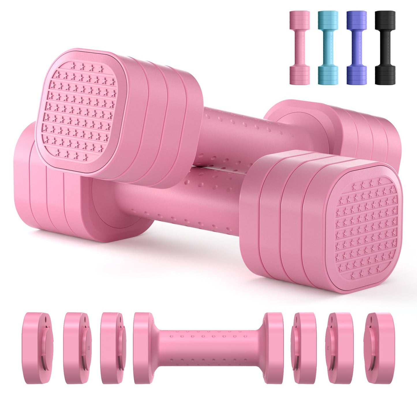 Zempox Adjustable Dumbbell Set, 4 in 1 Free Weight Dumbbell Set for Women, Hand Weight for Women at Home, Each 2lb 3lb 4lb 5lb with TPU Soft Rubber Handle for Home Gym Aquatic Fitness Equipment,Pink