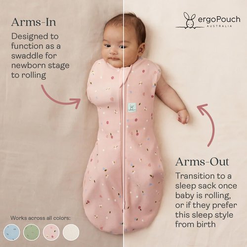 ergoPouch Cocoon Swaddle Sack 0.2 TOG - Gentle Snug Fit Baby Sleep Sack for Calm Sleeping (3-6 Months, Blush Leaf)