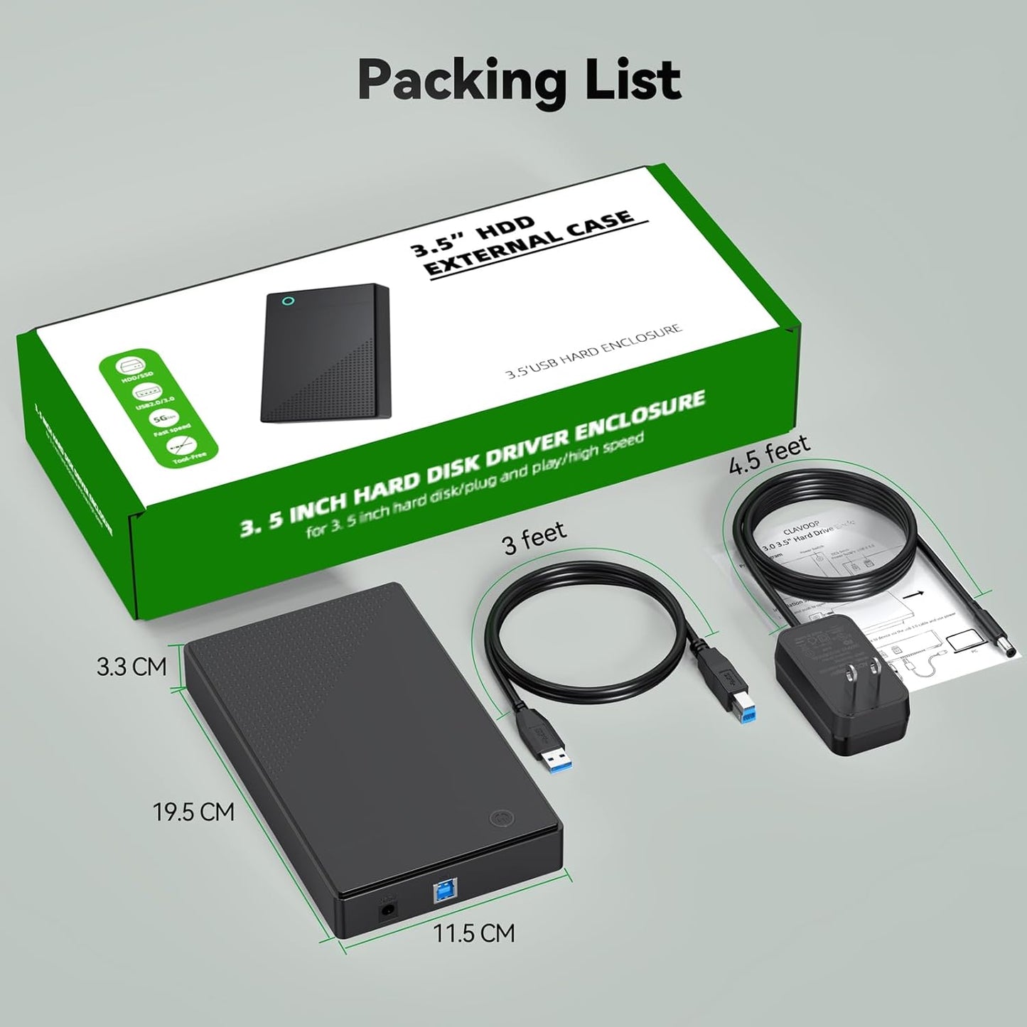 CLAVOOP 3.5 3.0 3.5/2.5 inch 20TB 12V 24W Hard Drive Enclosure, USB Internal/External Hard Drive Case Lay-Flat Dock