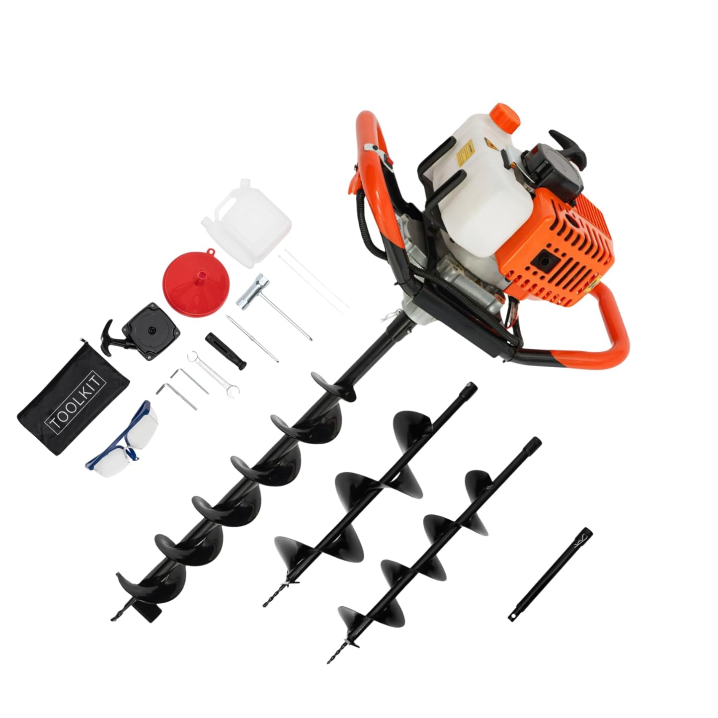 FUJAOPS 52CC Gas Powered Post Hole Digger, 2.3HP 2-Stroke Earth Auger with 3 Auger Bits (4", 6", 8") and Extension Rod, Anti-Vibration Gas Auger Post Hole Digger for Fence Building, Tree Planting