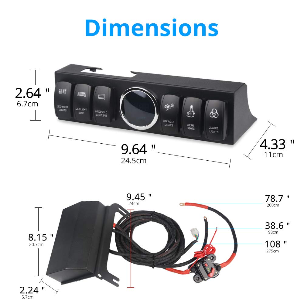 WATERWICH 6-Switch Pod Toggle Panel Overhead and Source Control System Box Wiring Harness Kit With 12 Covers & Clip Remover Compatible With Jeep Wrangle (Red)