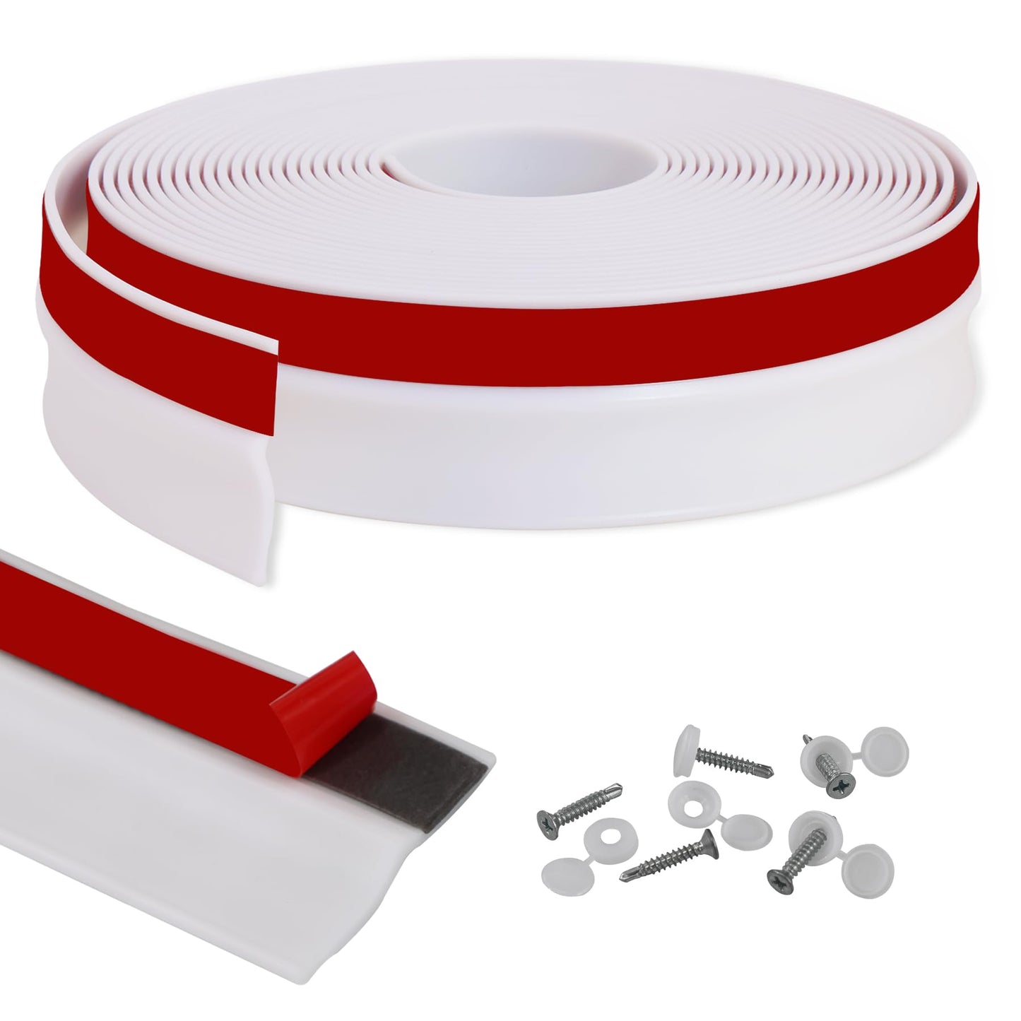Gaahing Garage Door Top and Sides Seal Strip, Universal Weather Stripping, Self-Adhesive Weatherproofing Molding Trim with 40 Sets of Screws (White, 32.8 FT)
