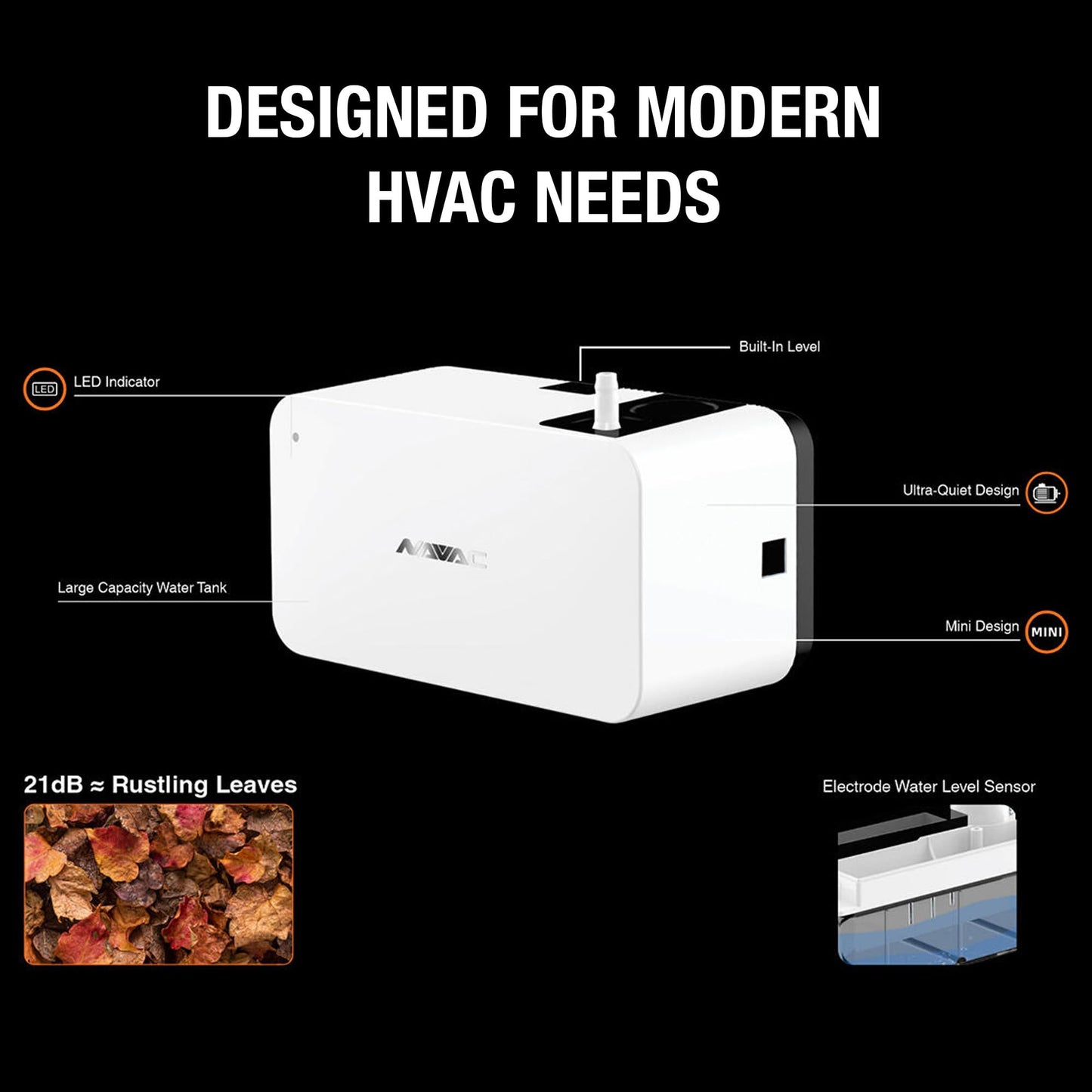 NAVAC NCB10 Mini-Split Condensate Pump - Ultra Quiet Design, HVAC Condensate Pump, Brushless DC Motor - Reliable Performance, Overflow Protection Sensor, 6.7 fl oz Tank Capacity, 10.6 GPH, 39 ft Lift