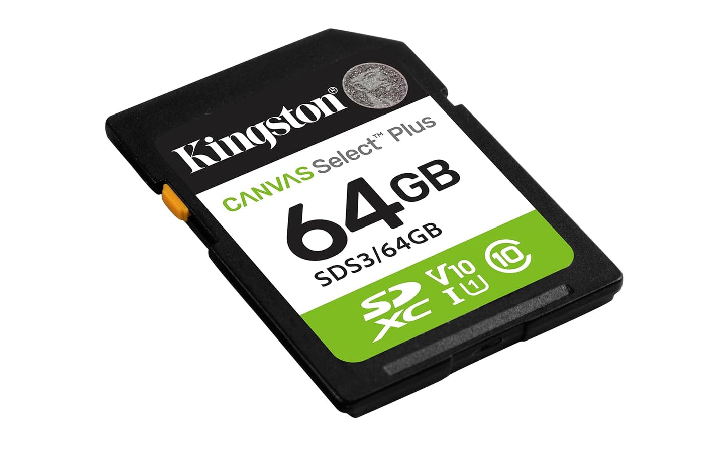 Kingston 64GB 100MB/s 10, U1, V10 SDS3/64GB Canvas Select Plus SD Card Up to Class UHS-I