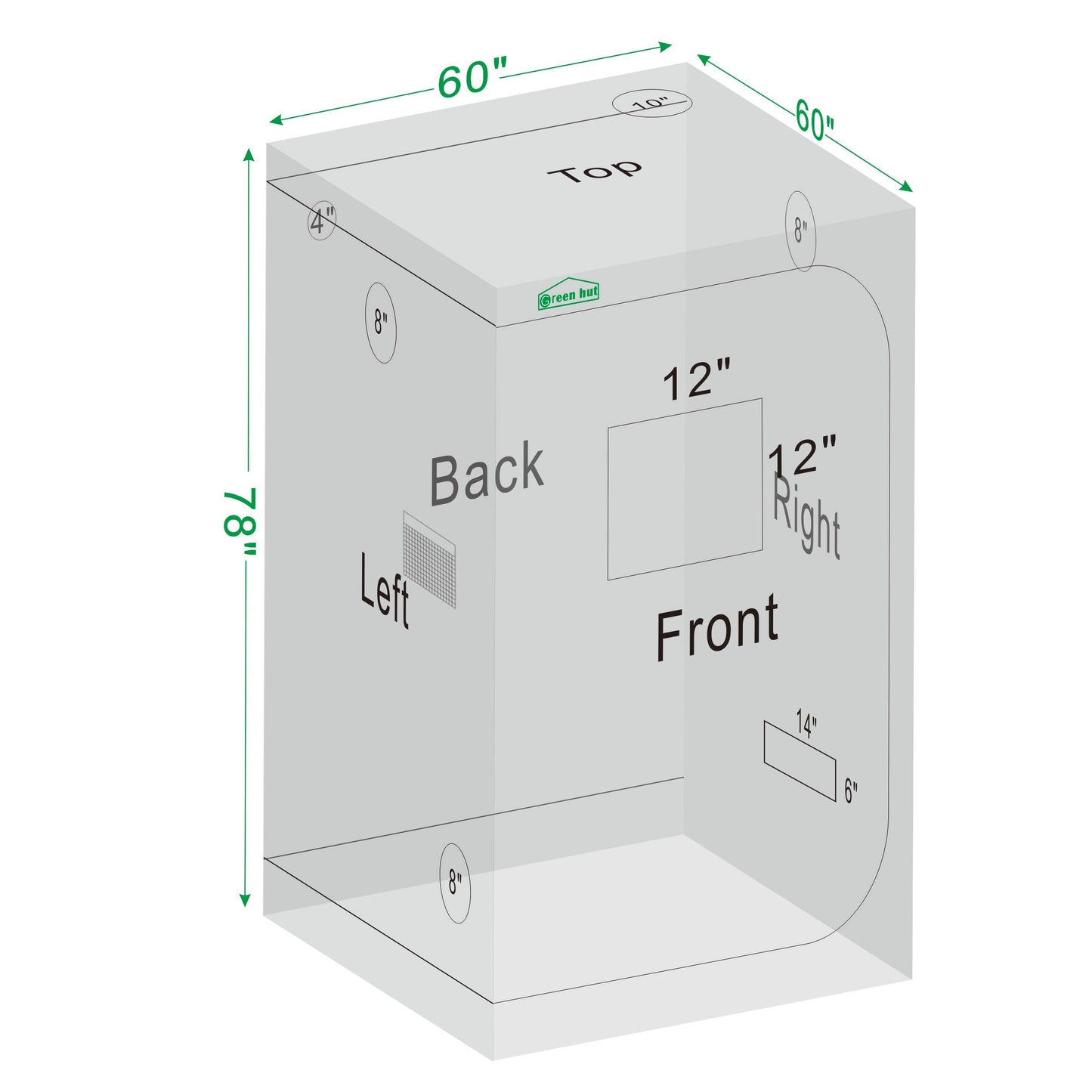 Green Hut 60"x60"x78" 600D Mylar Hydroponic Growing Tents for Plants Inside Reflective Grow Tent Growing Room Hydroponic System 5x5 Grow Tent