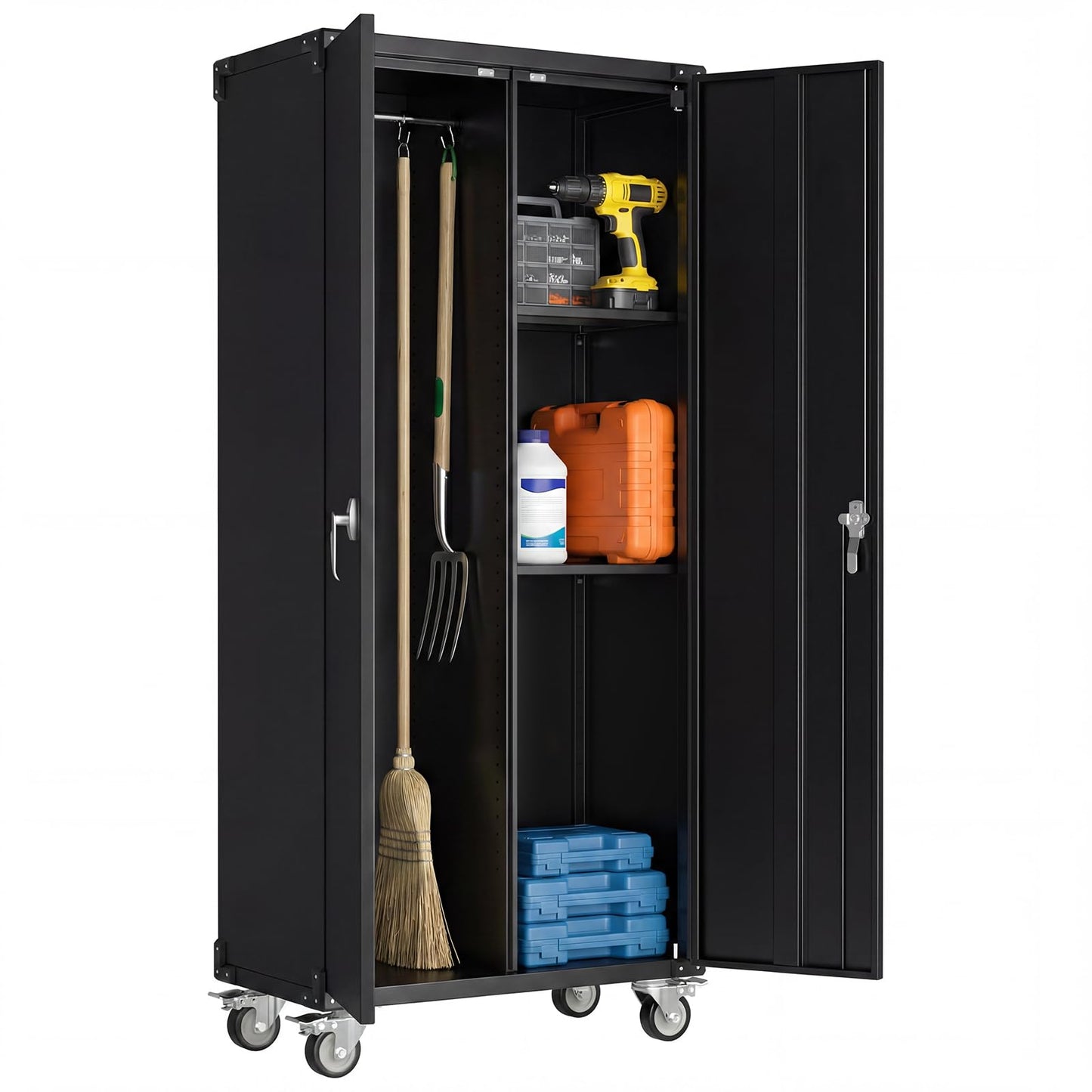 DUMOS 72" Metal Garage Storage Cabinet with Wheels, Tall Rolling Steel Tool Cabinet with Adjustable Shelves and Locking Doors, Lockable File Cabinet for Garage, Home, Office, Warehouse, Black