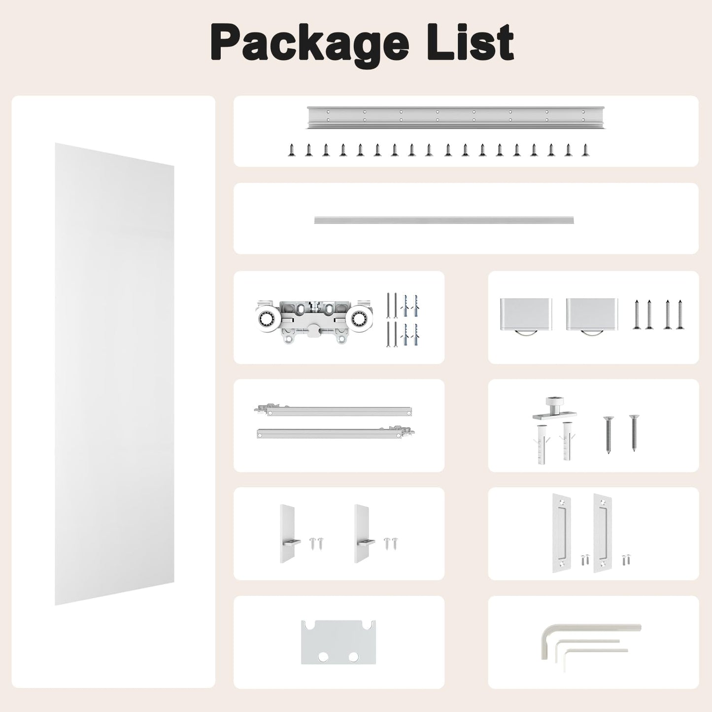 BarnSmith 30"x84" Concealed Sliding Barn Door, White Primed Flush Solid Core Sliding Hidden Barn Door with Soft Close Installation Hardware and Double Sided Pulls Included