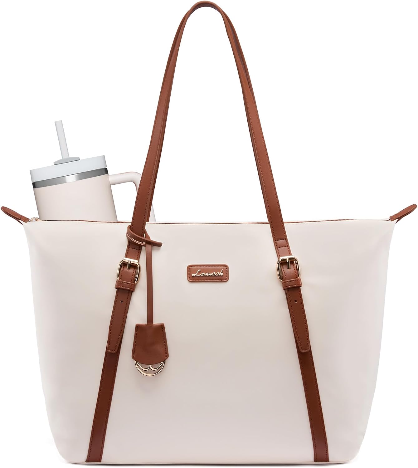 LOVEVOOK Laptop Tote Bag for Women, Lightweight Work Tote with Cup Holder, Waterproof Large Computer Bag for Office