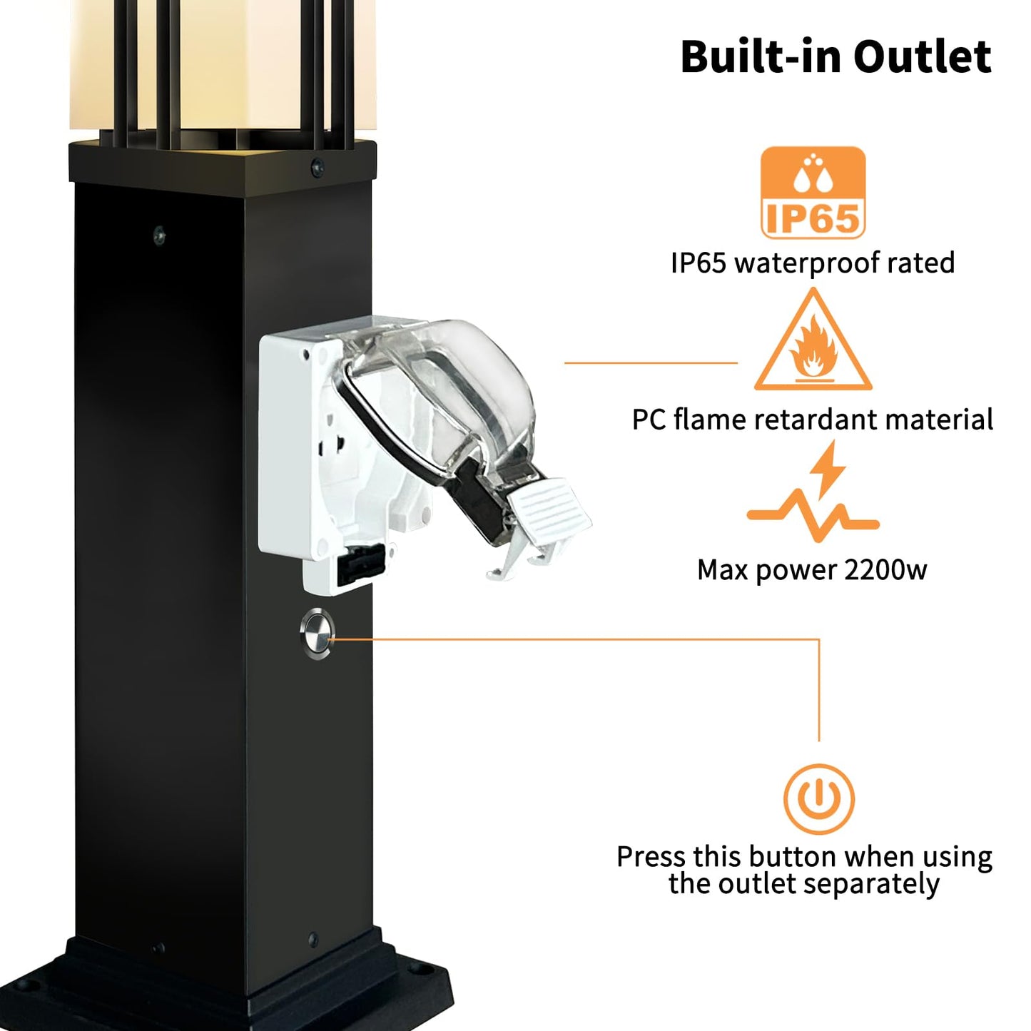 Yoenecea Outdoor Lamp Post with Outlet, Modern Post Light Fixture for Yard, Aluminum Lamp Pole Outdoor Lighting with Glass, Waterproof Outside Street Light for Pathway Garden Patio (27.5''H, 1 pc)
