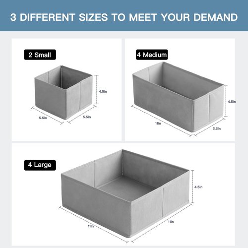 Criusia Drawer Organizer - 10 Pack Dresser Storage Bins for Baby Clothes & Underwear | Foldable Grey Dividers