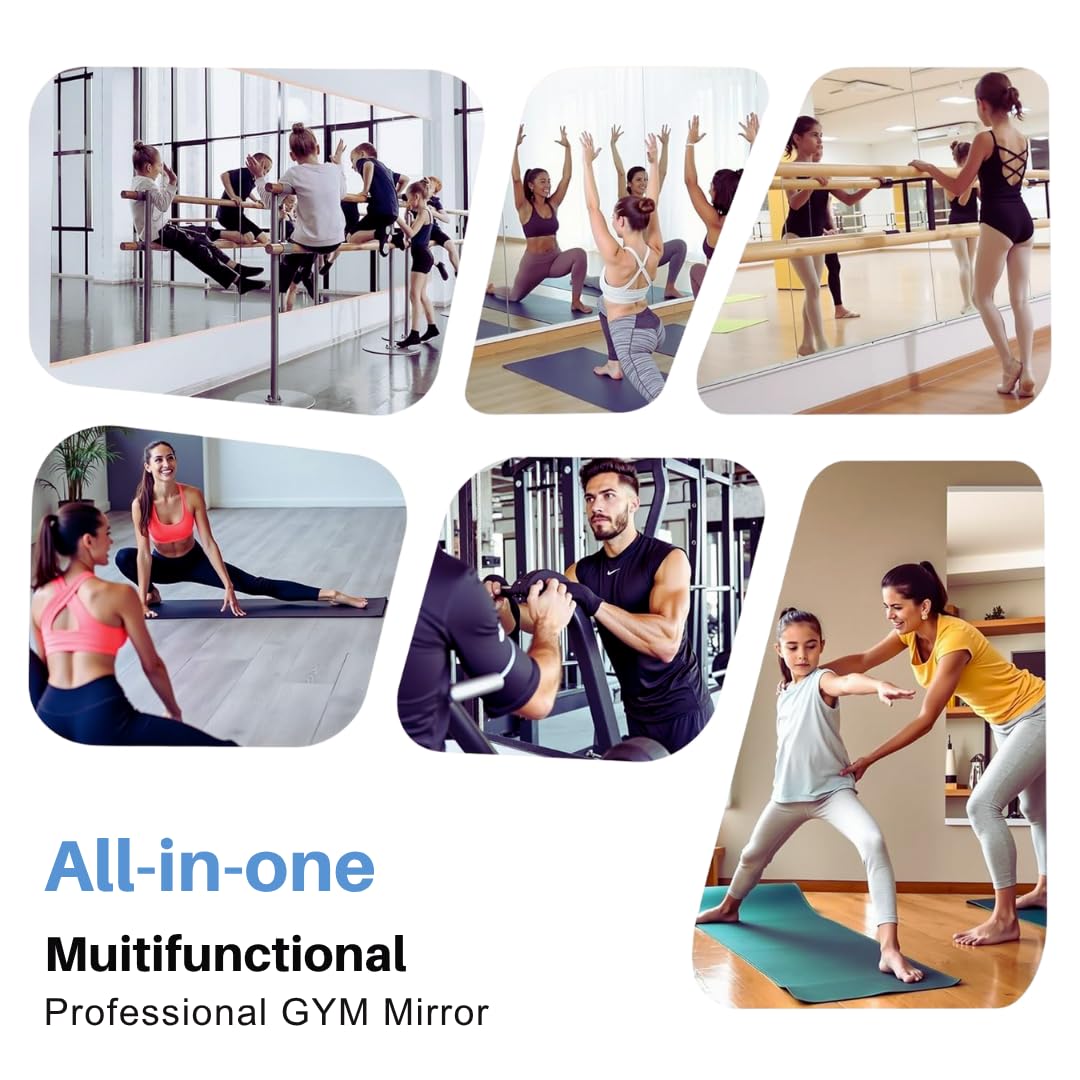 Fitcleer 24”x24” Glassless Gym Mirror 2-Pack, Shatterproof Frameless Full Body Wall Mirror for Home Gym, Garage Gym, Workout, Ballet, Lightweight 2 lbs, Easy to Install & Safe