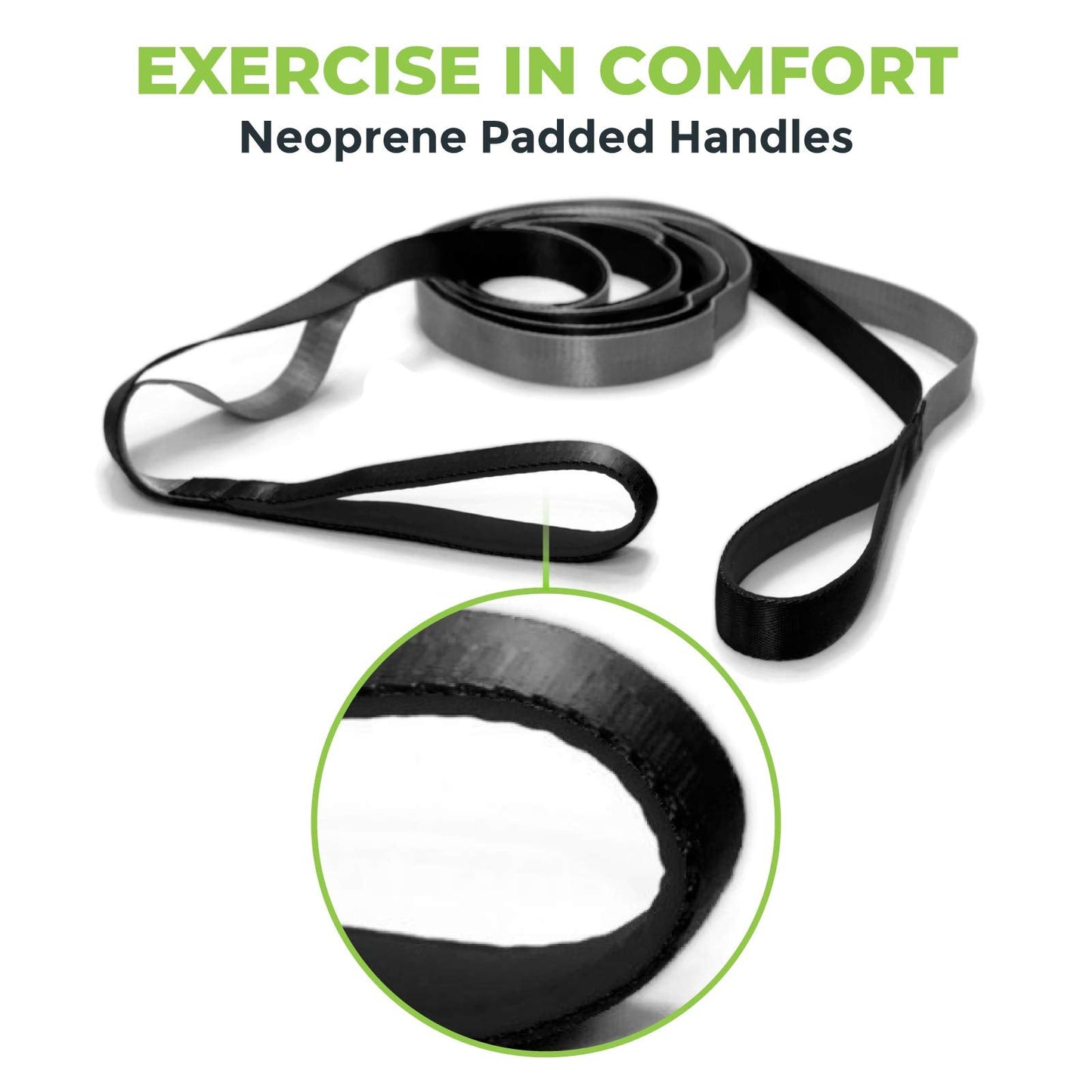 Gradient Fitness Stretching Strap for Physical Therapy, 12 Multi-Loop Stretch Strap 1" W x 8' L, Neoprene Handles, Physical Therapy Equipment, Yoga Straps for Stretching, Leg Stretcher (Black)