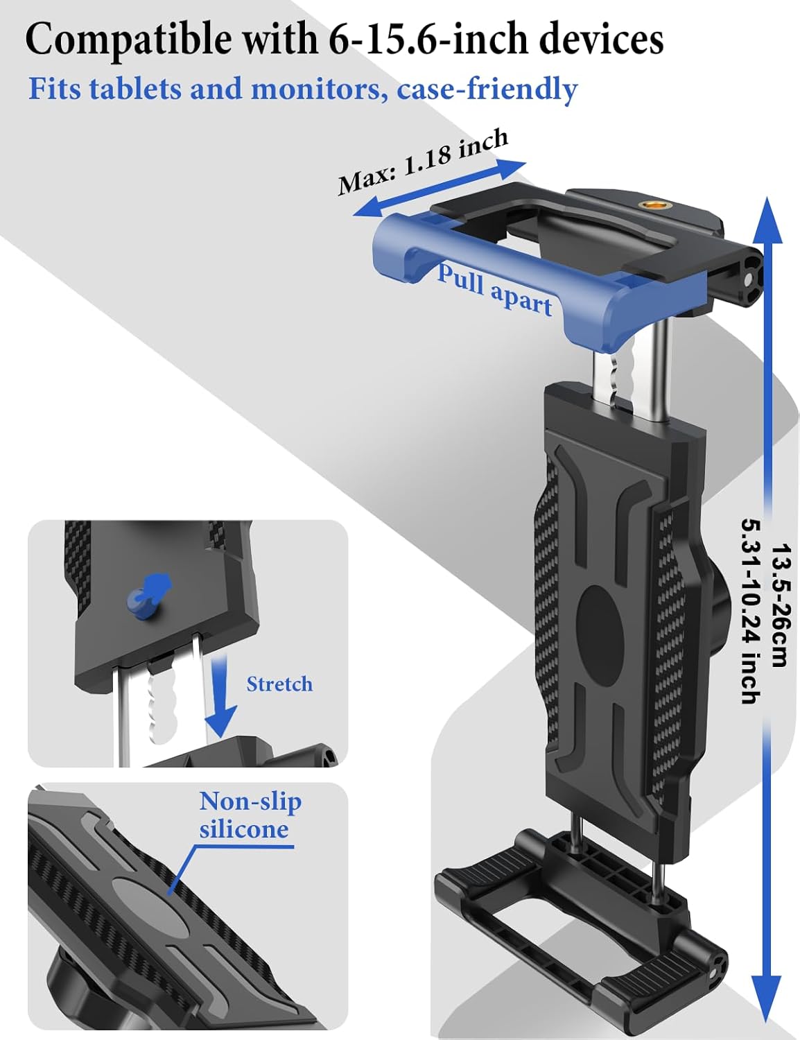 WISHCODE 66LBS 13 12.9, 6-15.6" Metal Tablet Mount for Boat, [Ultra-Deep Clamp] Vacuum Suction Cup, Boat Accessories