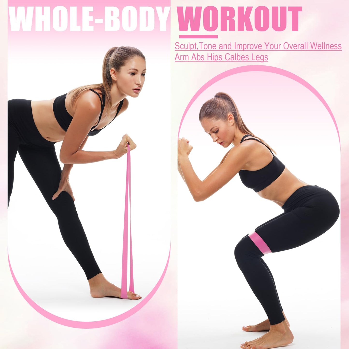 Deekin 50 Pcs Resistance Bands Resistance Loop Exercise Bands Exercise Equipment Elastic Ring for Women and Men Home Fitness, Gym, Yoga (25 Lbs,Pink)