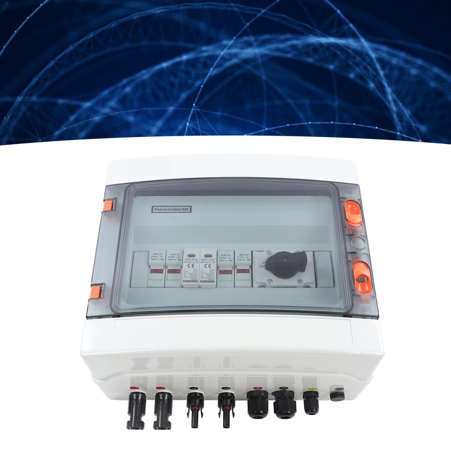PV Solar Combiner Box, 1000V 32A, IP65, Outdoor, with Isolated Switches and Circuit Breaker, PA66 Material