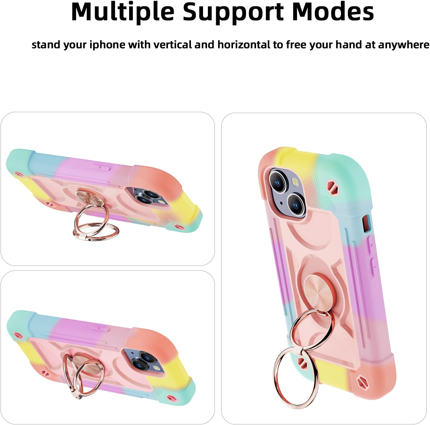 Cookiver 15 6.1" Compatible with iPhone Case - Heavy-Duty Shockproof Military-Grade Rugged Cover with Ring Stand, Glass