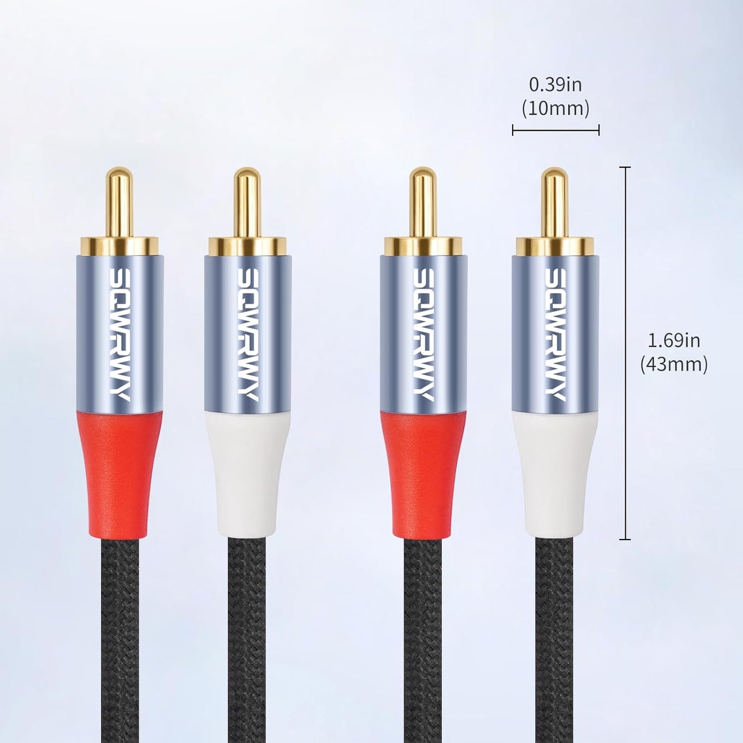 10FT 2RCA 2RCA 2-Pack RCA Cables, to Audio Cable with Gold-Plated Connectors, Dual Shielded Against Noise (Hum), Nylon
