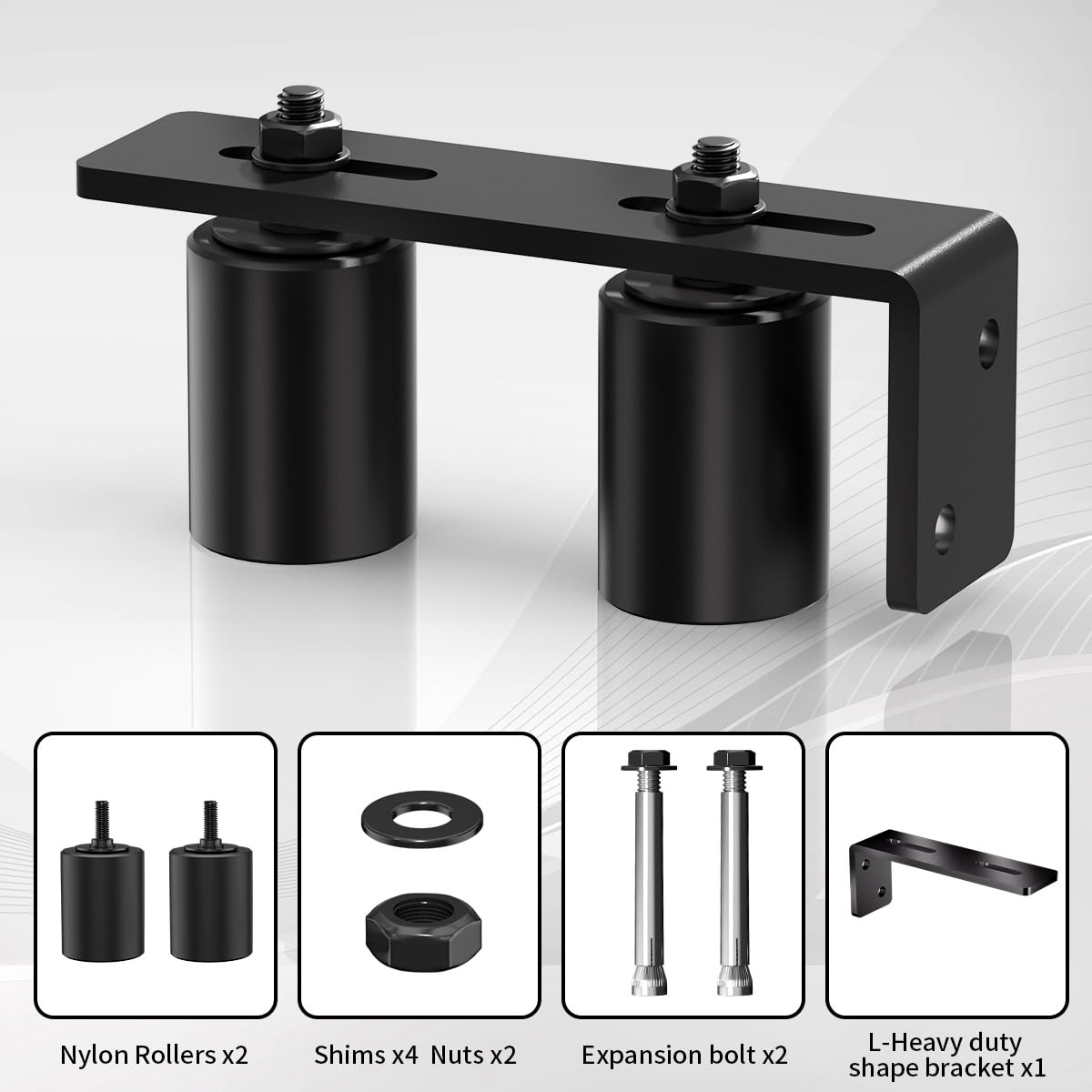 Sdstone 2 Inch Black Heavy Duty Sliding Gate Rollers (2 Pack) with L Rear Post Bracket, Universal Adjustable, Side Mount, Alloy Steel & Plastic, Suitable for Sliding Gates & Rolling Doors