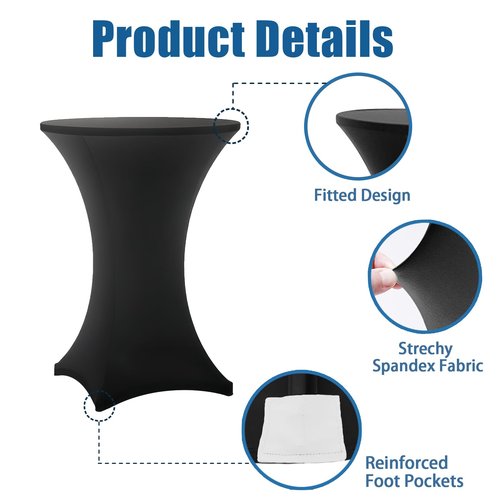 Lemict Cocktail Table Covers - 6 Pack 32x43 Inch Table Cloth - Black Fitted Stretch Spandex Round High Top Tablecloth for Party, Bar, Birthday, Pub, Banquet