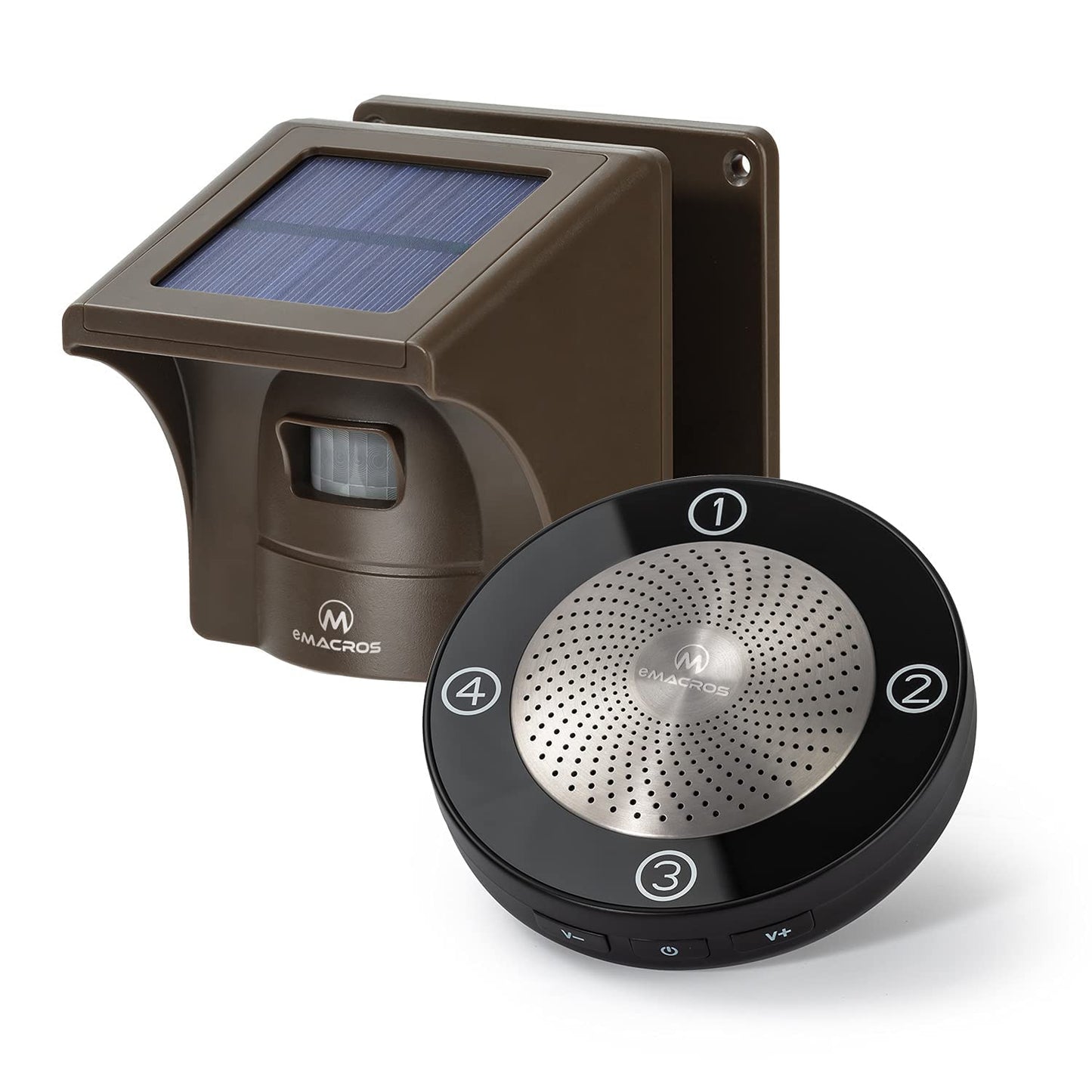 eMACROS Non-APP Wireless Driveway Alarm — 1/2 Mile Solar Motion Sensor with Plug-in Receiver for Driveways, Homes, Large Properties, Weatherproof Outdoor Security System