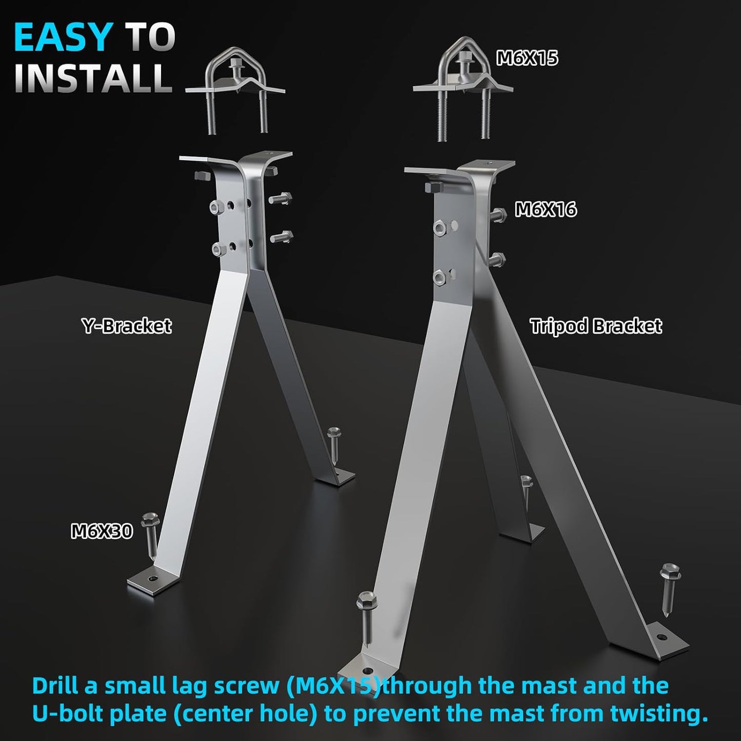 12" 2 Heavy-Duty Antenna Mount Bracket, Adjustable Antenna Mast Mount, Waterproof Wall Mount Pair for TV Antenna Mast
