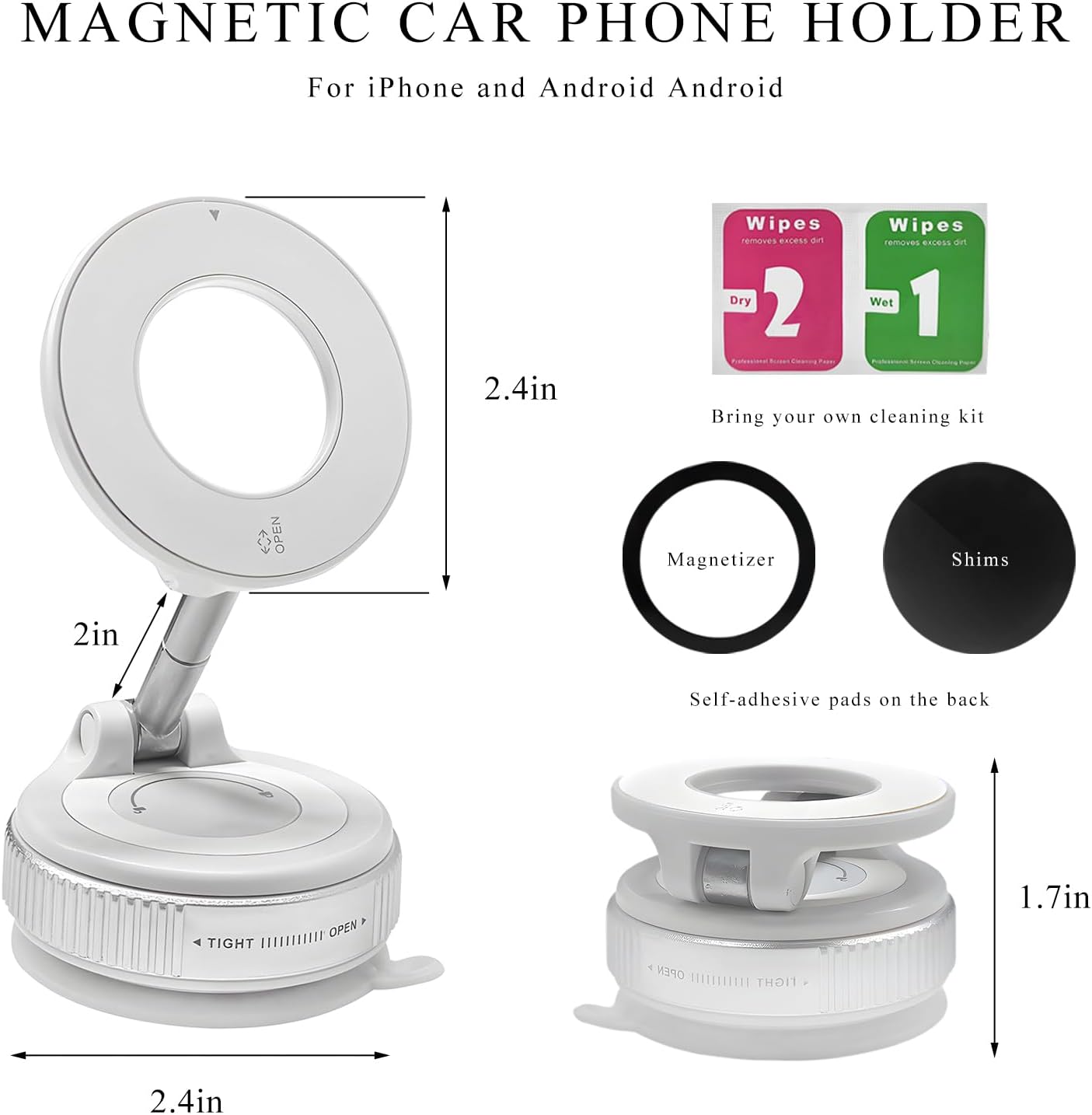BWBWND 360 Vacuum Magnetic Car Phone Holder, Adjustable Magnetic Vehicle Cellphone Stand Portable Phone Holder