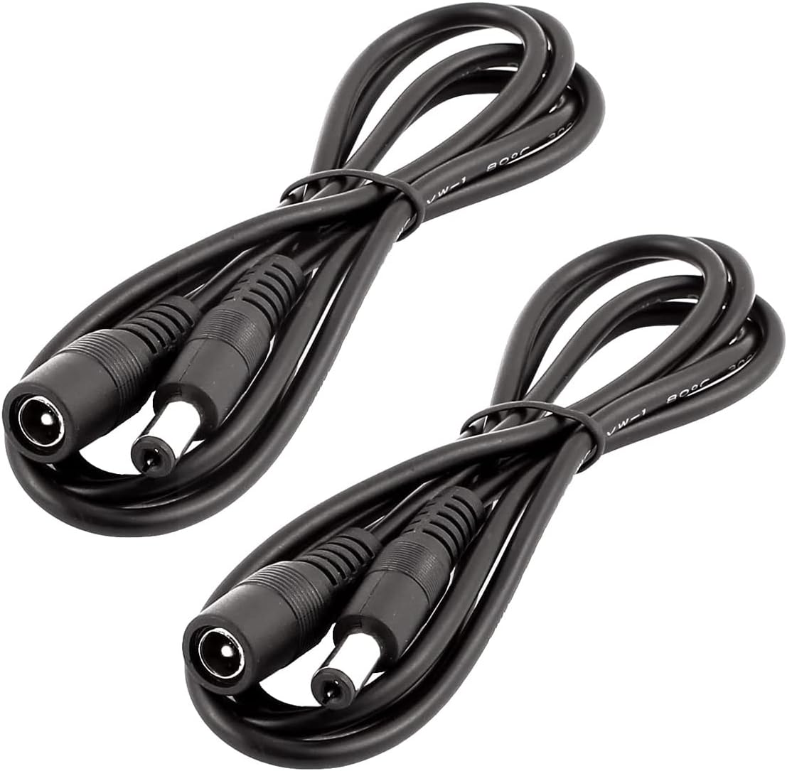 LitaElek 2pcs 1m 3.3ft 12V 5V-24V 5.5mm 2.1mm DC Extension Cable Extension Cord Power Cord x DC Jack Plug Adapter Male