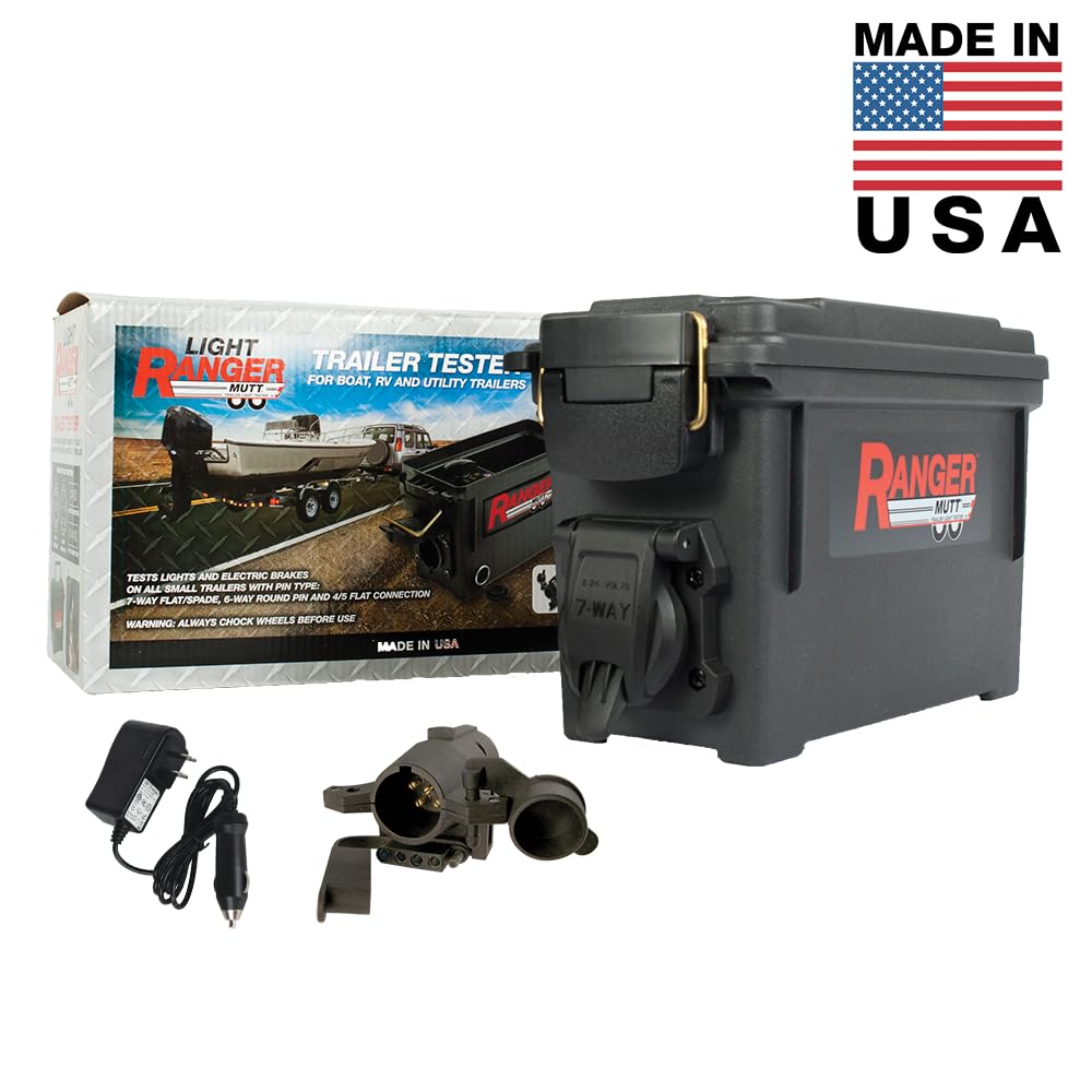 Innovative Products of America Light Ranger MUTT®: USA Made Universal Portable and Water-Resistant Trailer Light Tester with 7-Way Spade Pin Style with Adapter