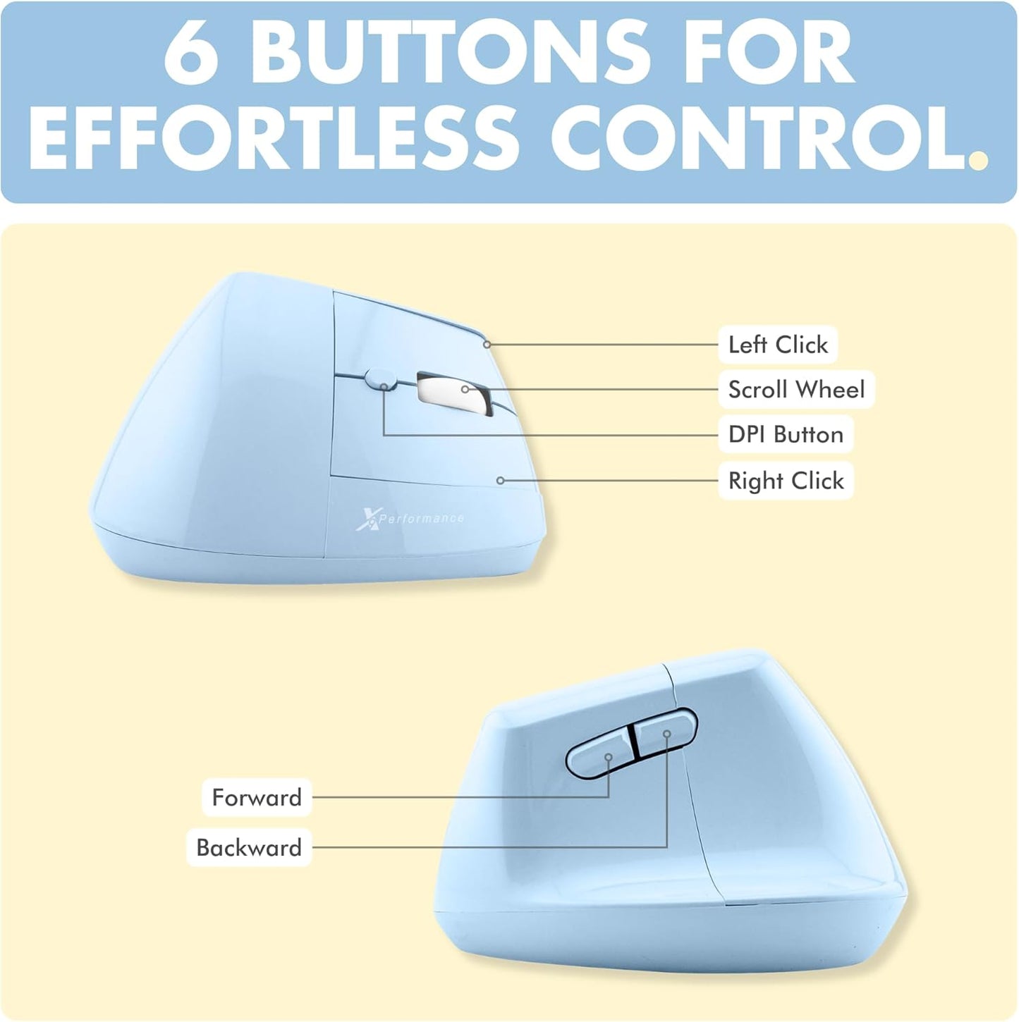 X9 Performance 2.4Ghz) 4000 6 Wireless Vertical Ergonomic Mouse - (BT + - Click in Comfort - Up to DPI, Button