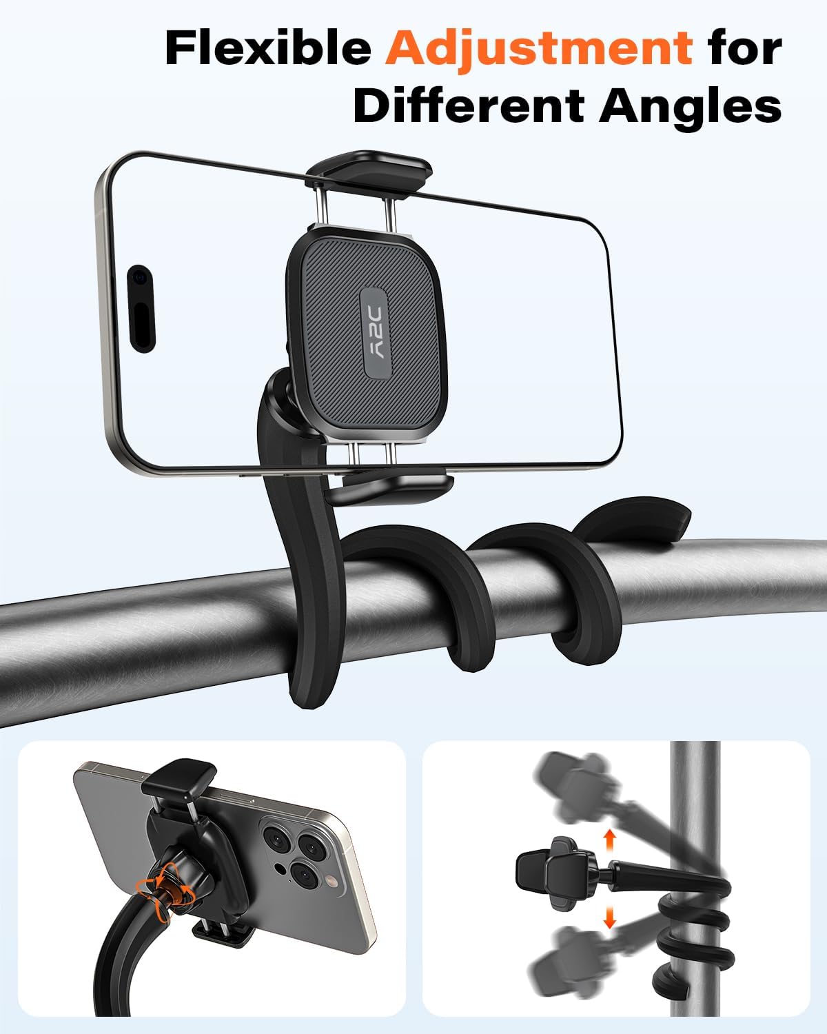 A2C 16.5 4.7-6.9" Flexible Phone Holder for Treadmill, Peloton, Stroller, Shopping Cart, Desk, Portable Gooseneck Long