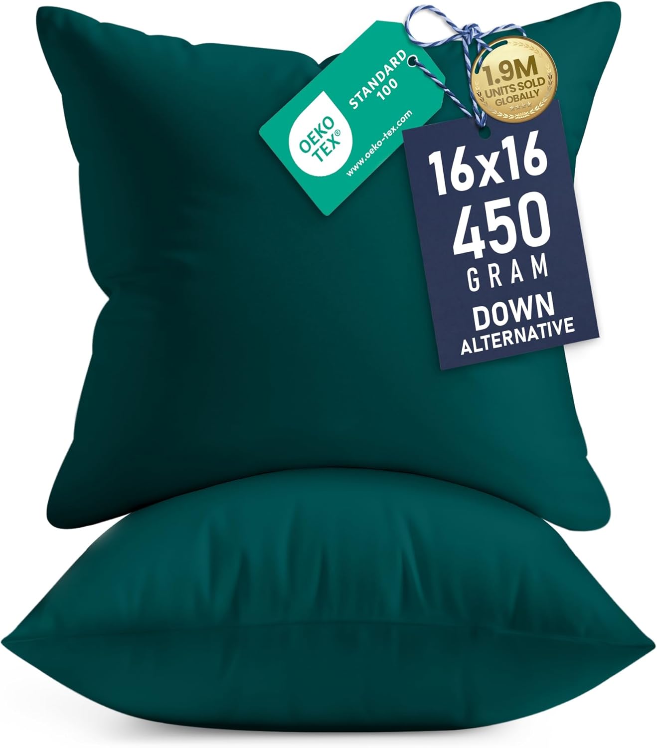 Utopia Bedding 16x16 Pillow Inserts - Set of 2 Dark Teal Decorative Throw Pillows for Sofa & Couch - Soft & Supportive Cushions